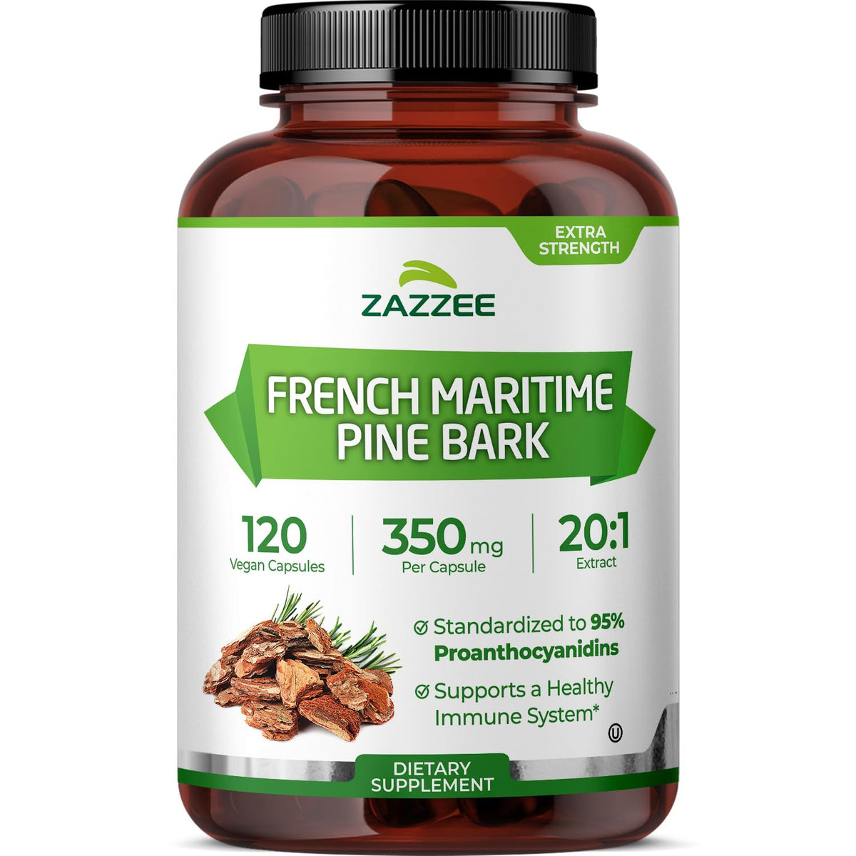 Zazzee Extra Strength French Maritime Pine Bark Extract 350 mg Capsule
