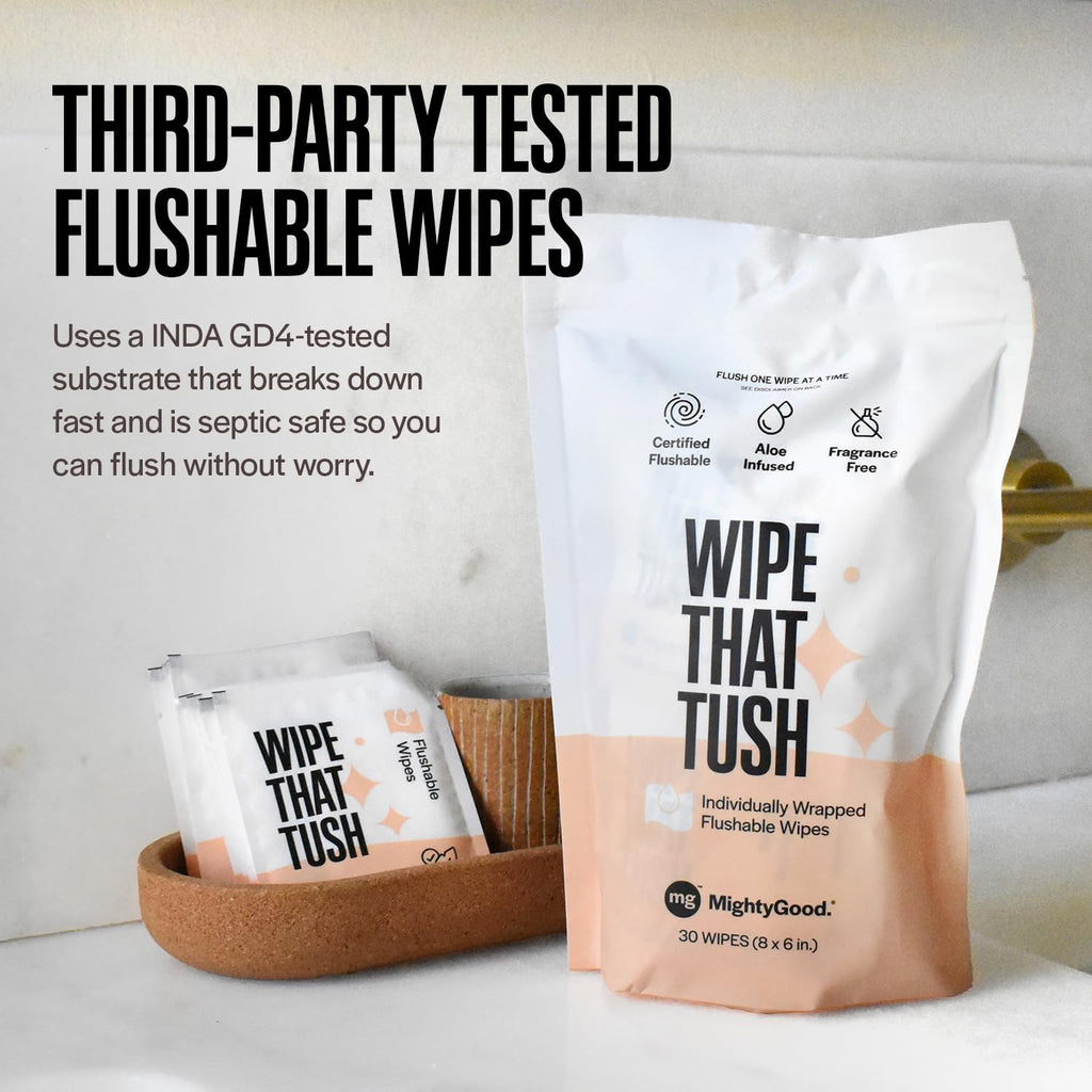 Wipe That Tush Flushable Wipes On-The-Go|Hypoallergenic Aloe

