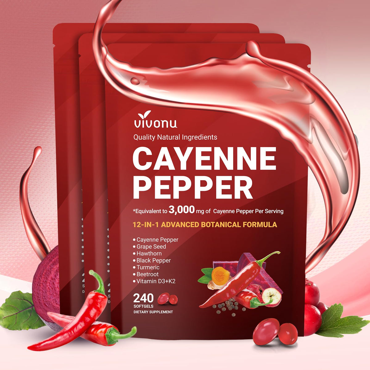 VivoNu Cayenne Pepper Gel Capsules for Daily Wellness