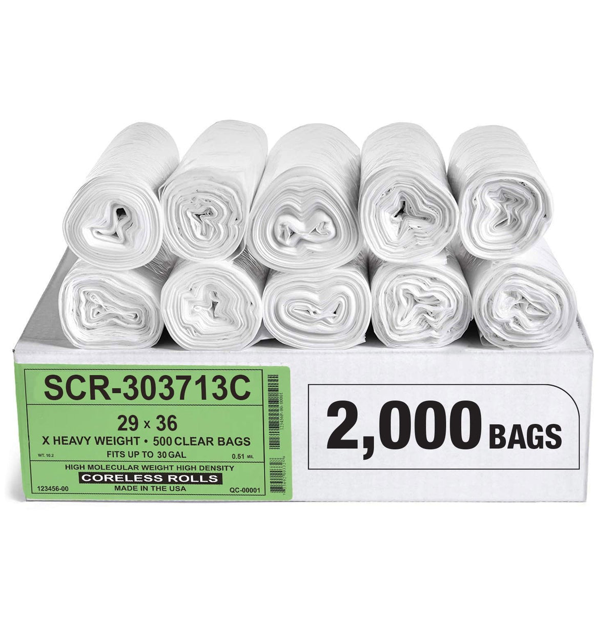 Aluf Plastics High-Density Trash Bags, Coreless Roll