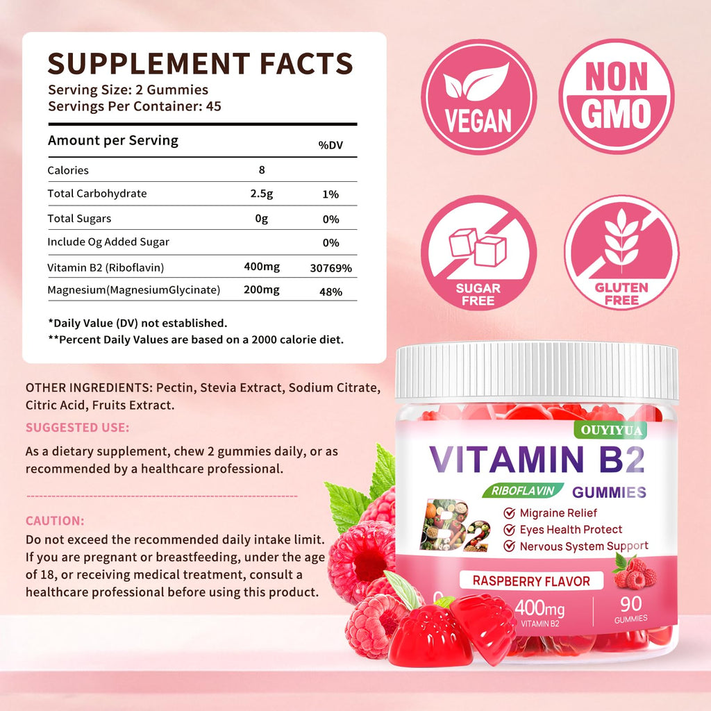 Vitamin B2 Riboflavin Gummies with Magnesium | Sugar-Free

