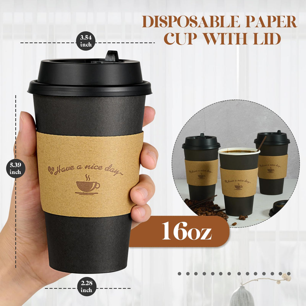 LITOPAK Disposable Paper Cups with Lids, Sleeves & Stirrers


