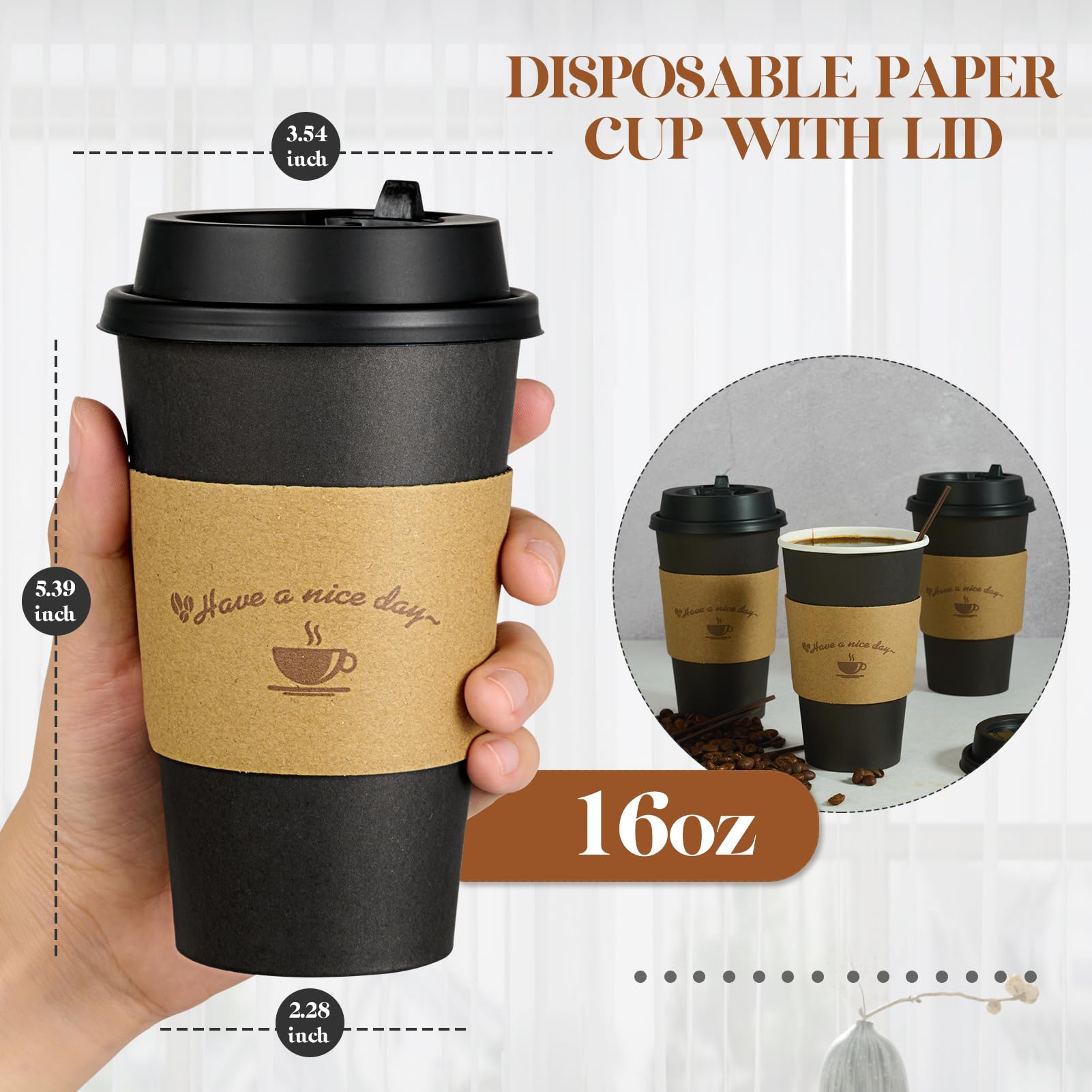 LITOPAK Disposable Paper Cups with Lids, Sleeves & Stirrers

