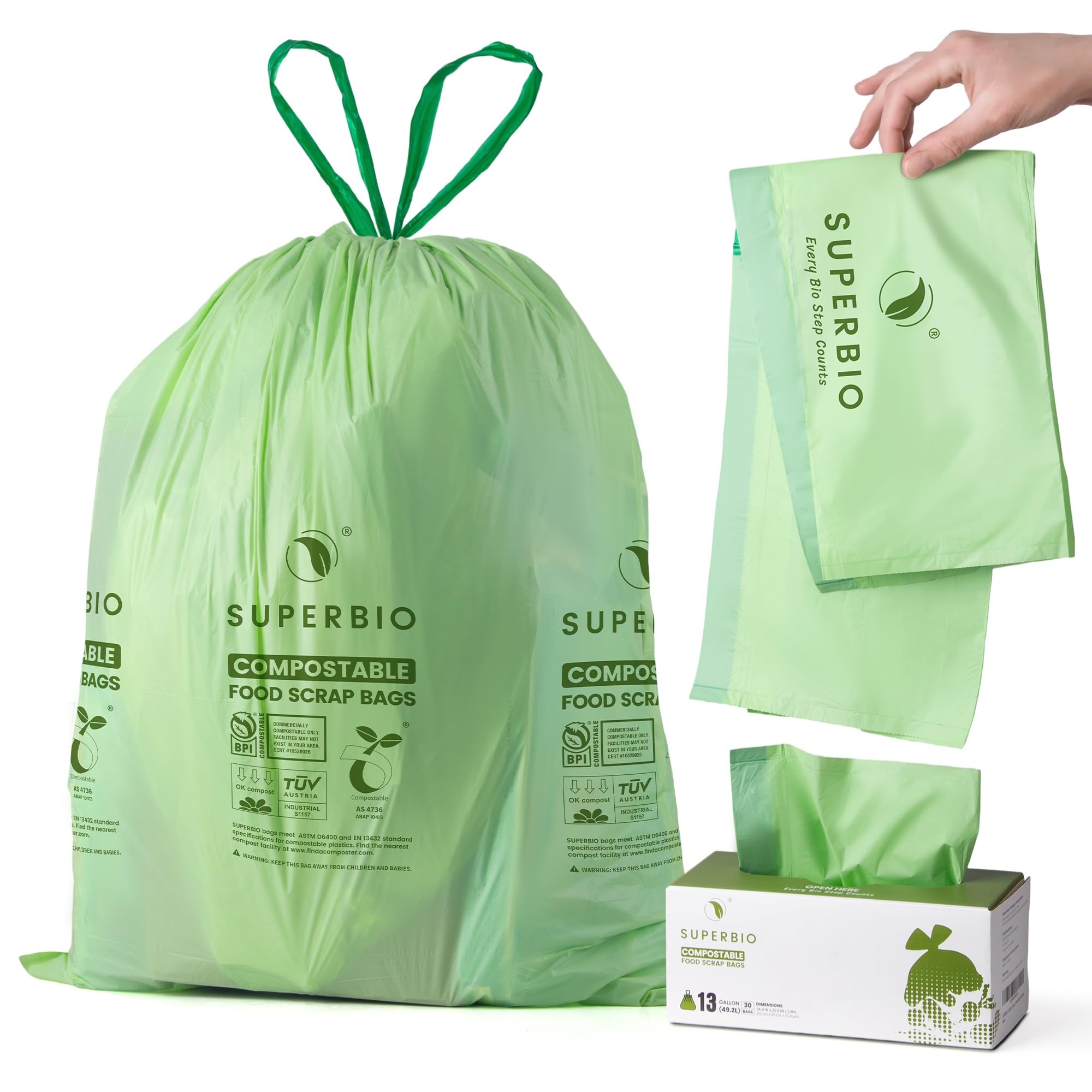 Compostable Drawstring Kitchen Waste Bags - SUPERBIO

