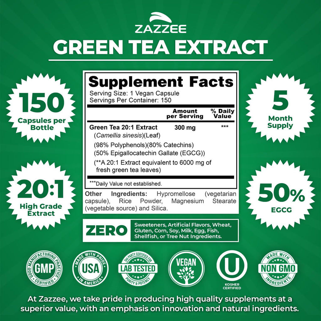 Zazzee Green Tea Extract Capsules - Extra Strength

