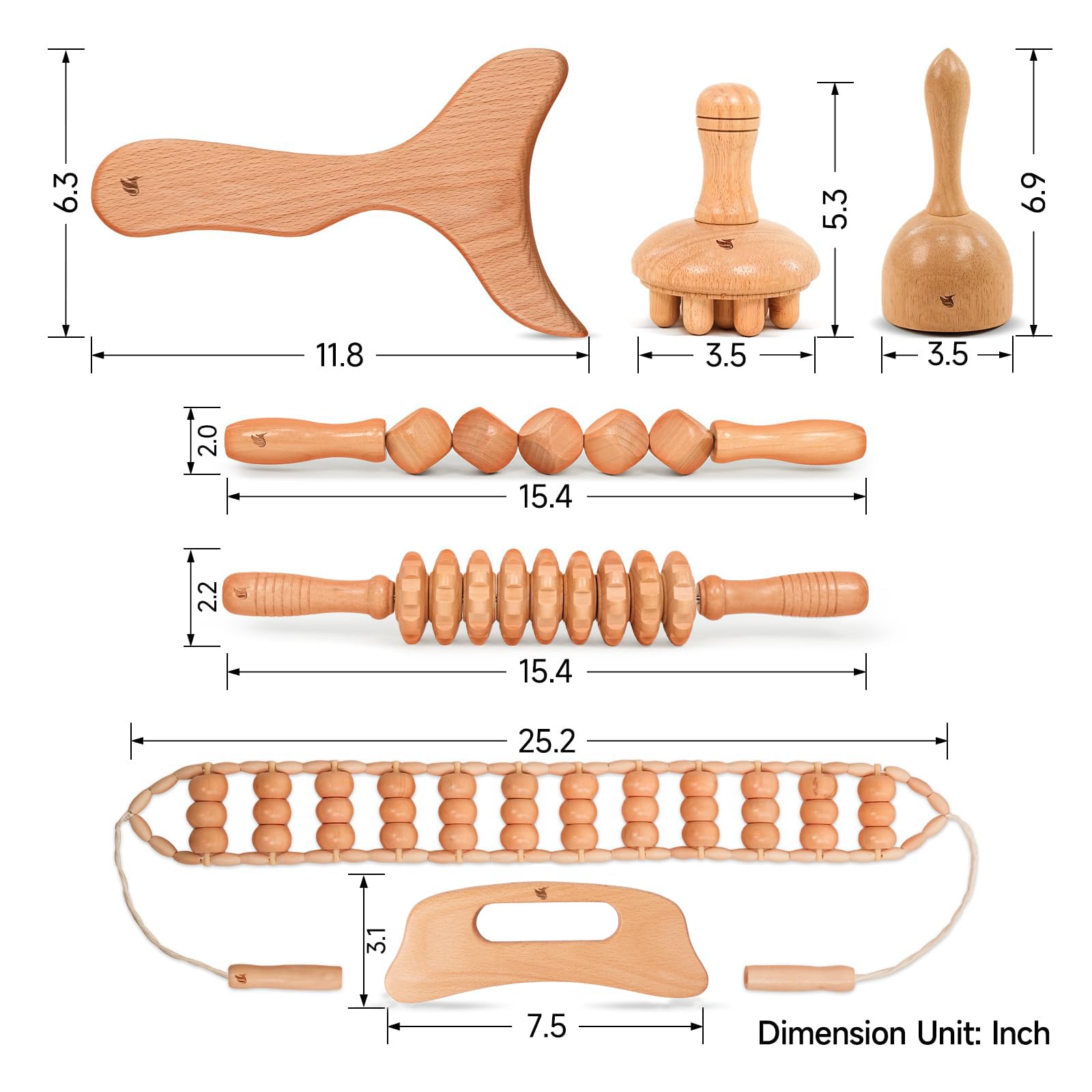 Wooden Massage Tool Kit for Home Use | Manual Included

