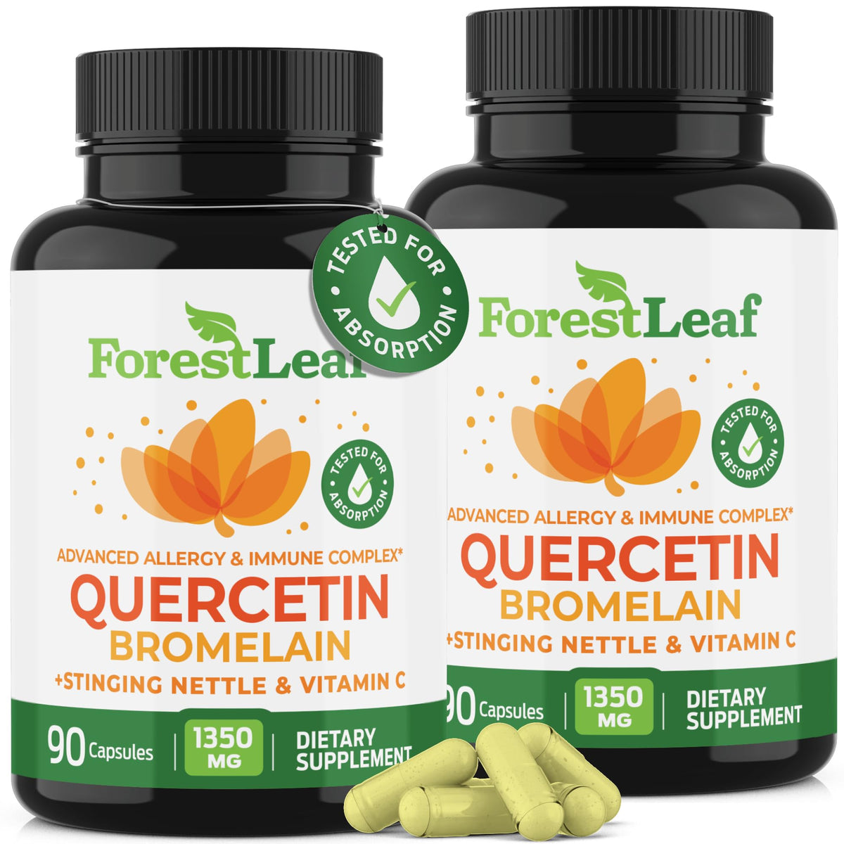 ForestLeaf Quercetin with Bromelain Capsules with Vitamin C and Stinging Nettles Dietary Supplement