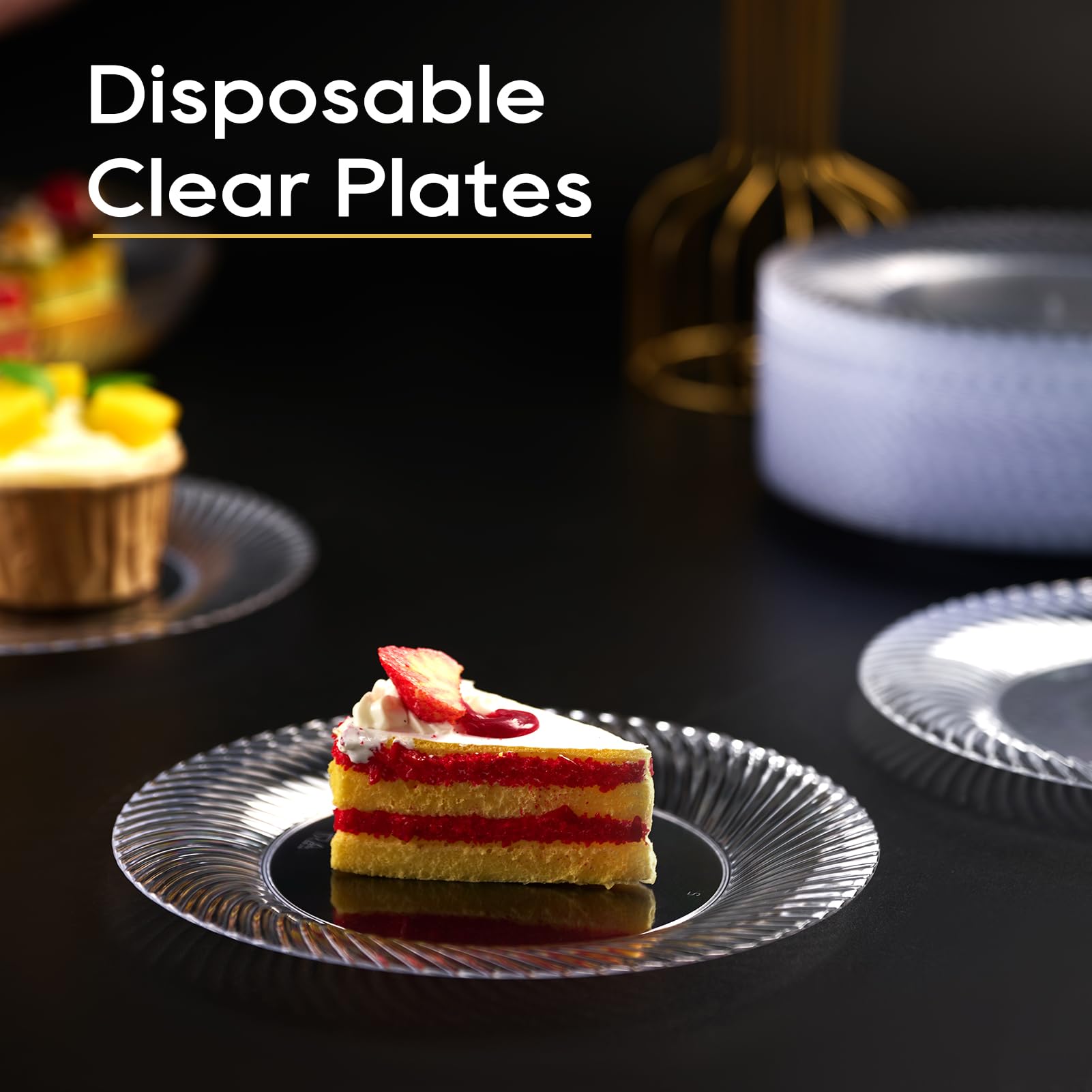 FOCUSLINE Clear Plastic Plates Heavy Duty Disposable

