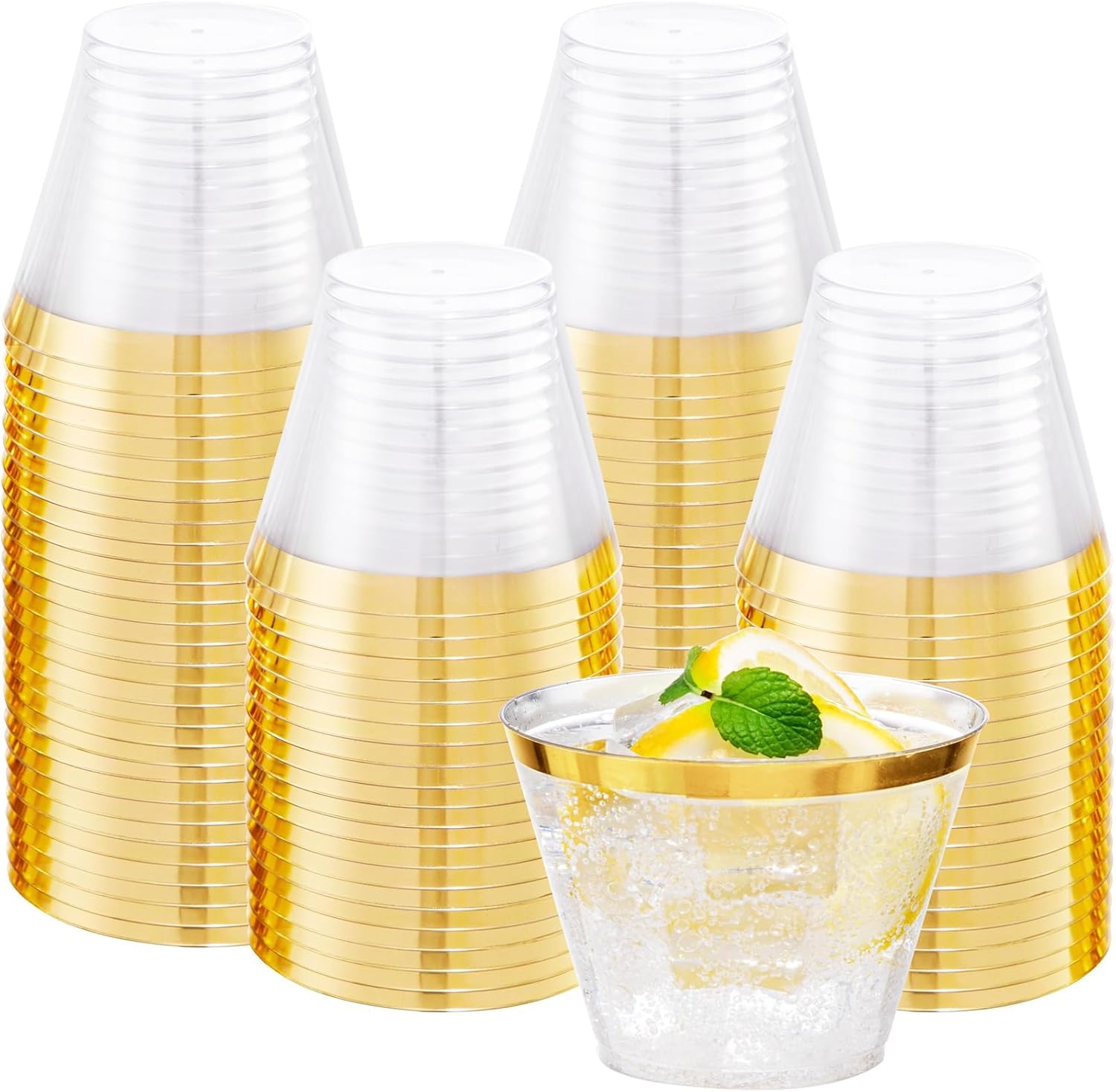 Decorative Rim Disposable Plastic Cups – BPA-Free, Food-Grade