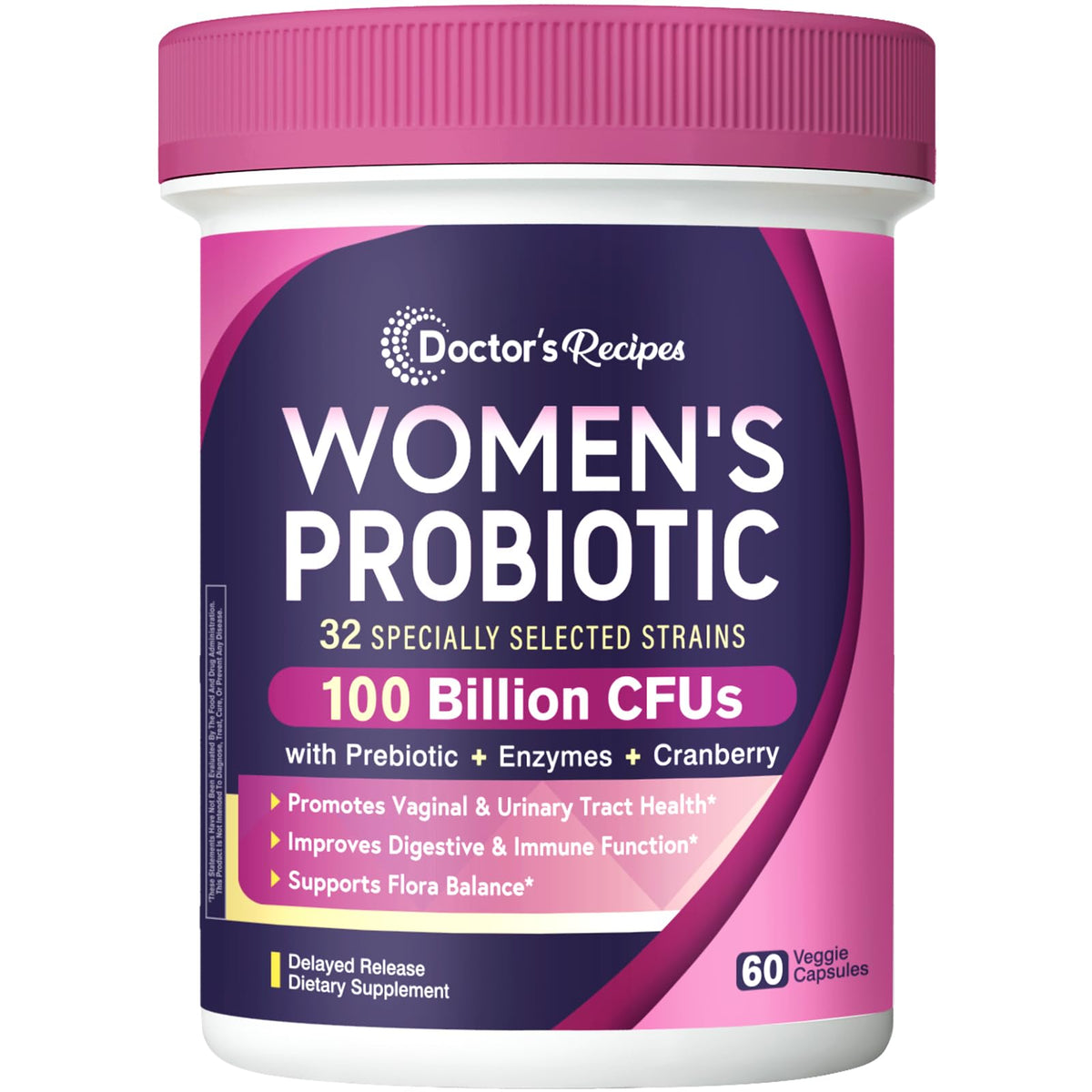 Doctor's Recipes Probiotics for Women - 100B CFU, 32 Strains, Prebiotic Enzymes & Cranberry