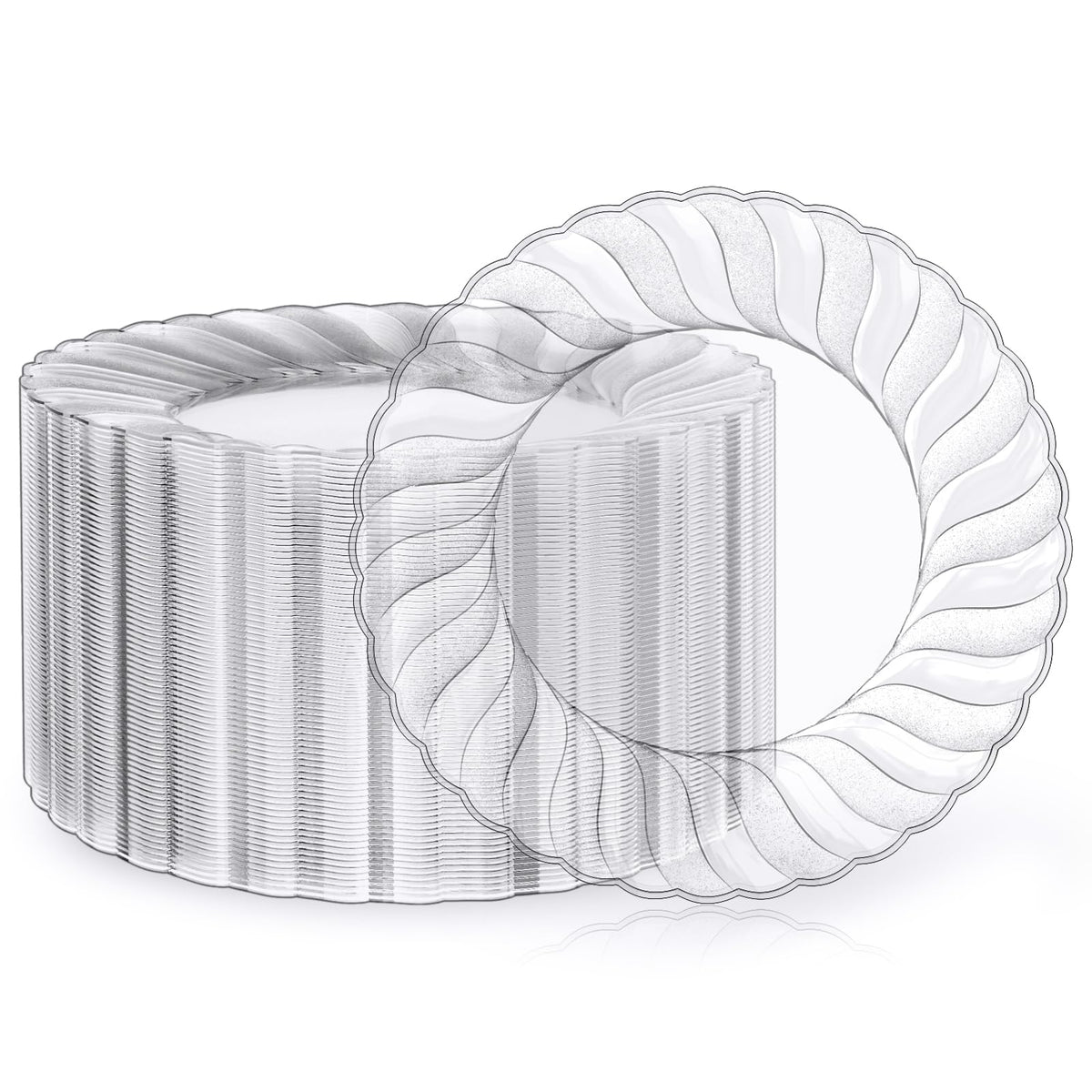 FOCUSLINE Clear Plastic Plates Disposable Heavy-Duty Premium Hard Plastic for Weddings and Events