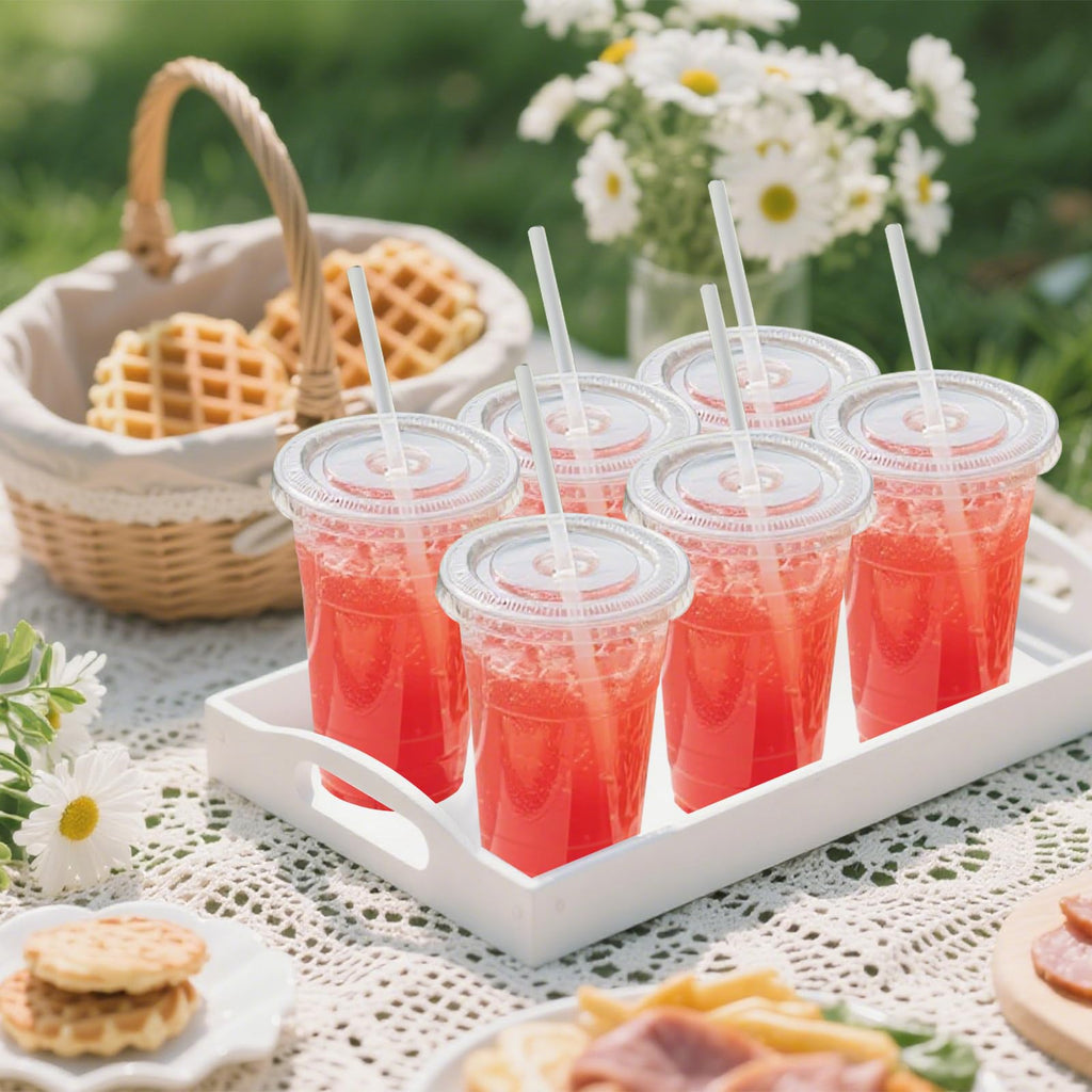 Clear Plastic Cups with Lids and Straws | Leak-Proof PET

