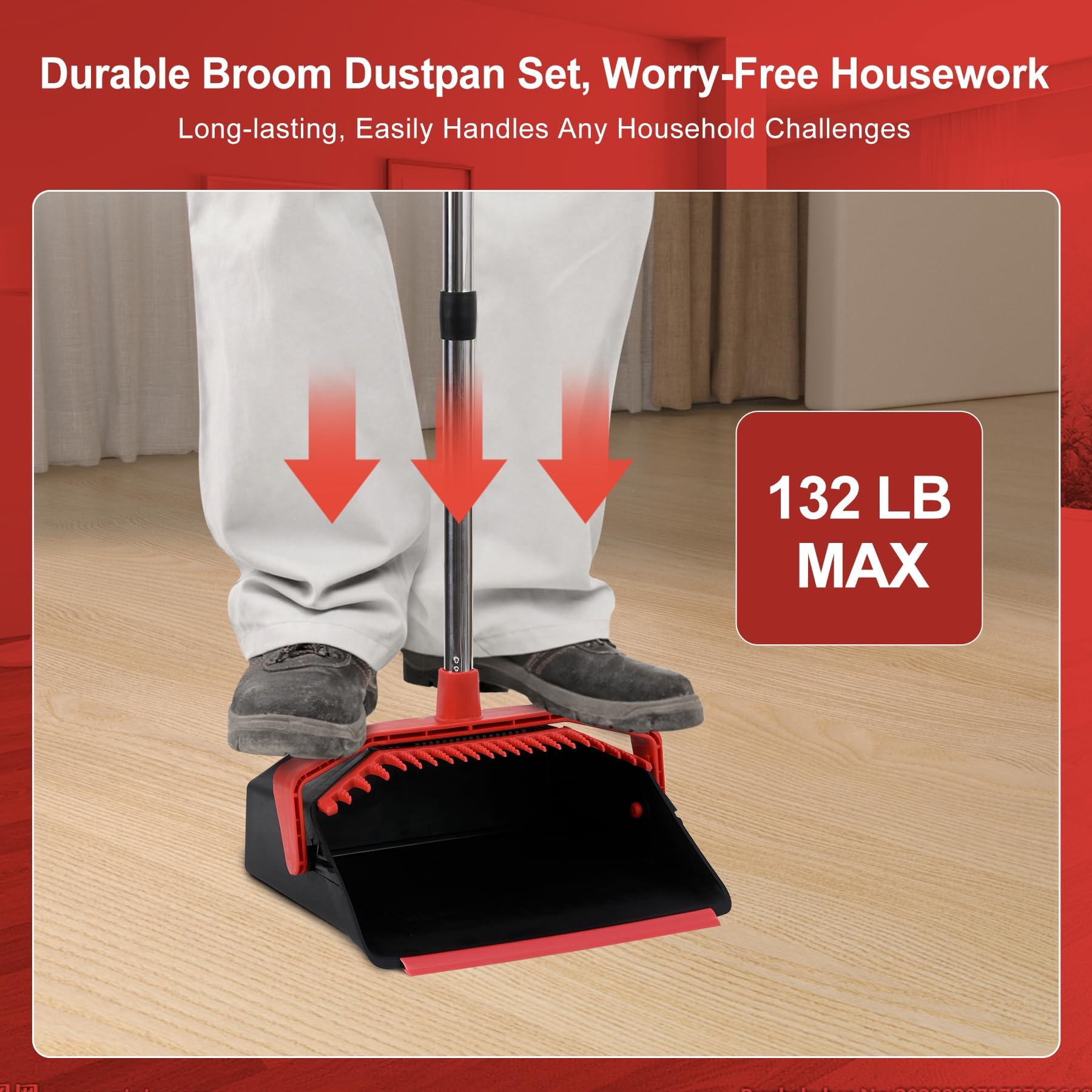 Tiumso Broom with Dustpan Set – Self-Cleaning Teeth

