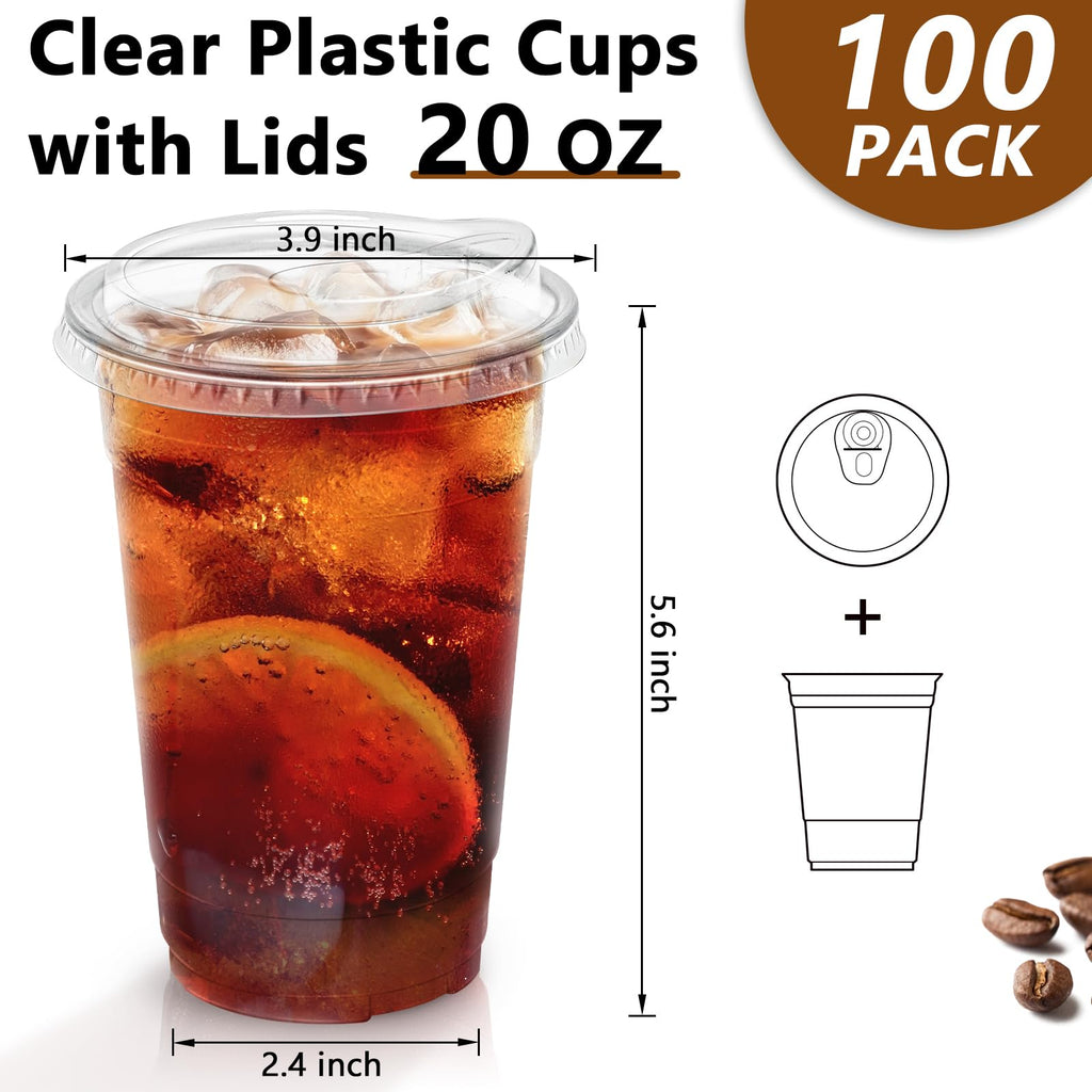 Clawsoff Clear Plastic Cups with Lids for Cold Drinks

