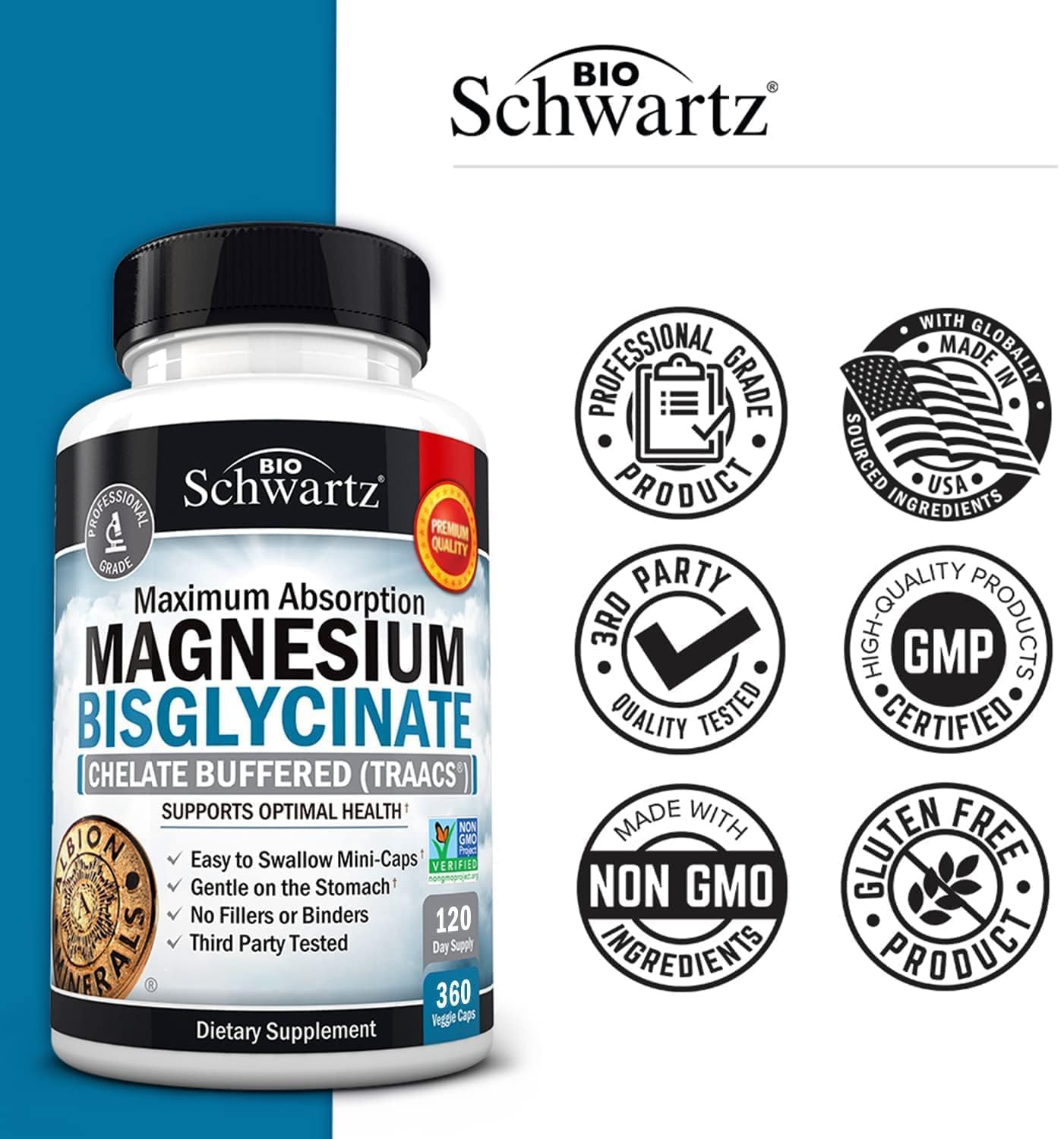 BioSchwartz Magnesium Bisglycinate Chelated Supplement

