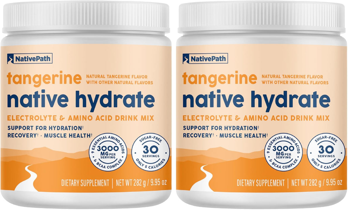 NativePath Hydrate Electrolytes Powder – Zero Sugar with BCAAs, 14 Vitamins & Minerals, Tangerine