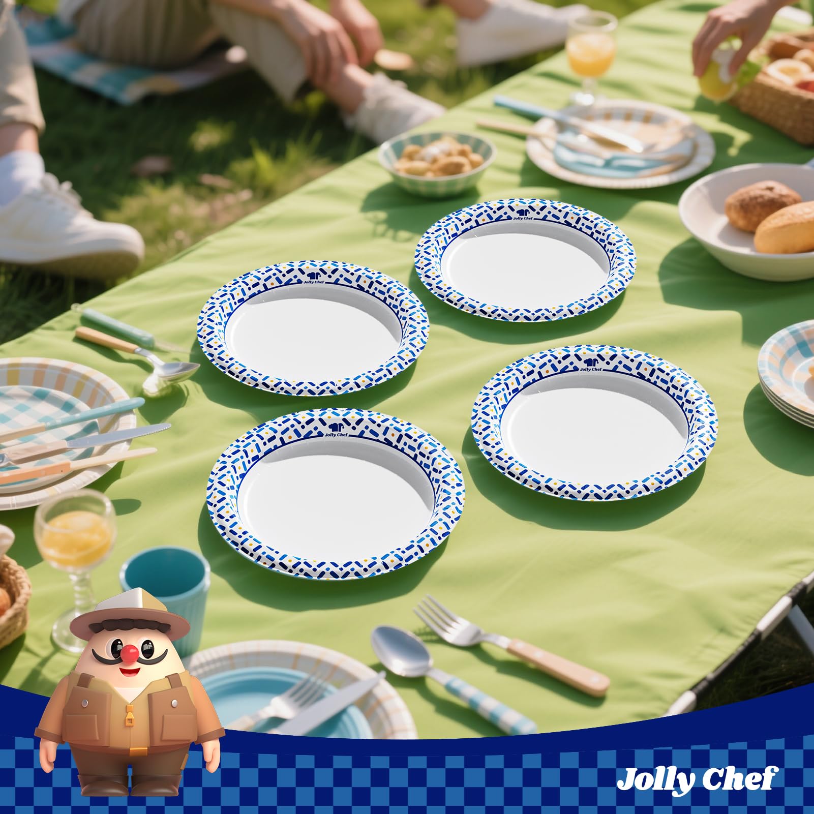 JOLLY CHEF Disposable Paper Plates - Heavy-Duty Soak-Proof

