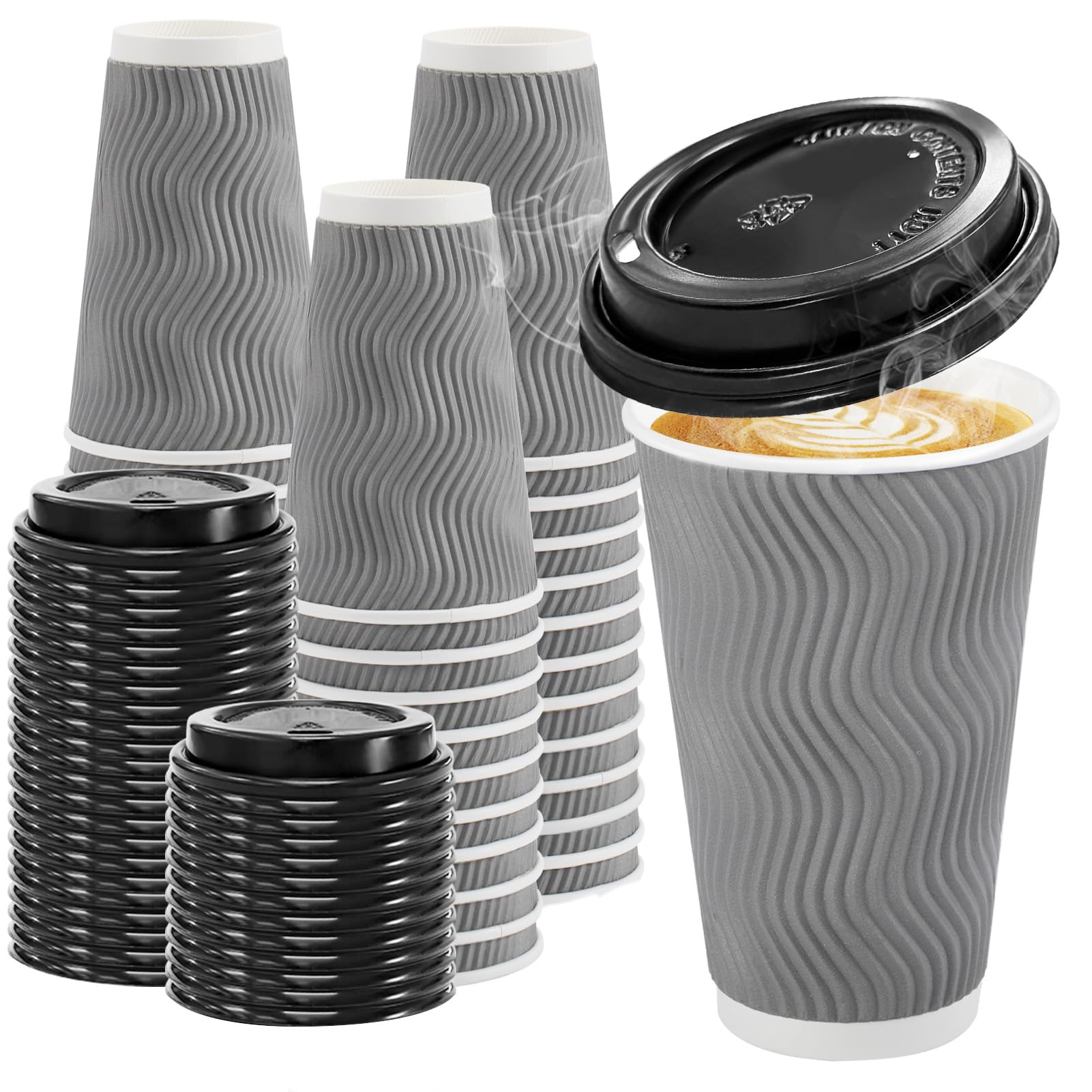 Clawsoff Disposable Coffee Cups with Lids – Insulated Ripple Wall To-Go