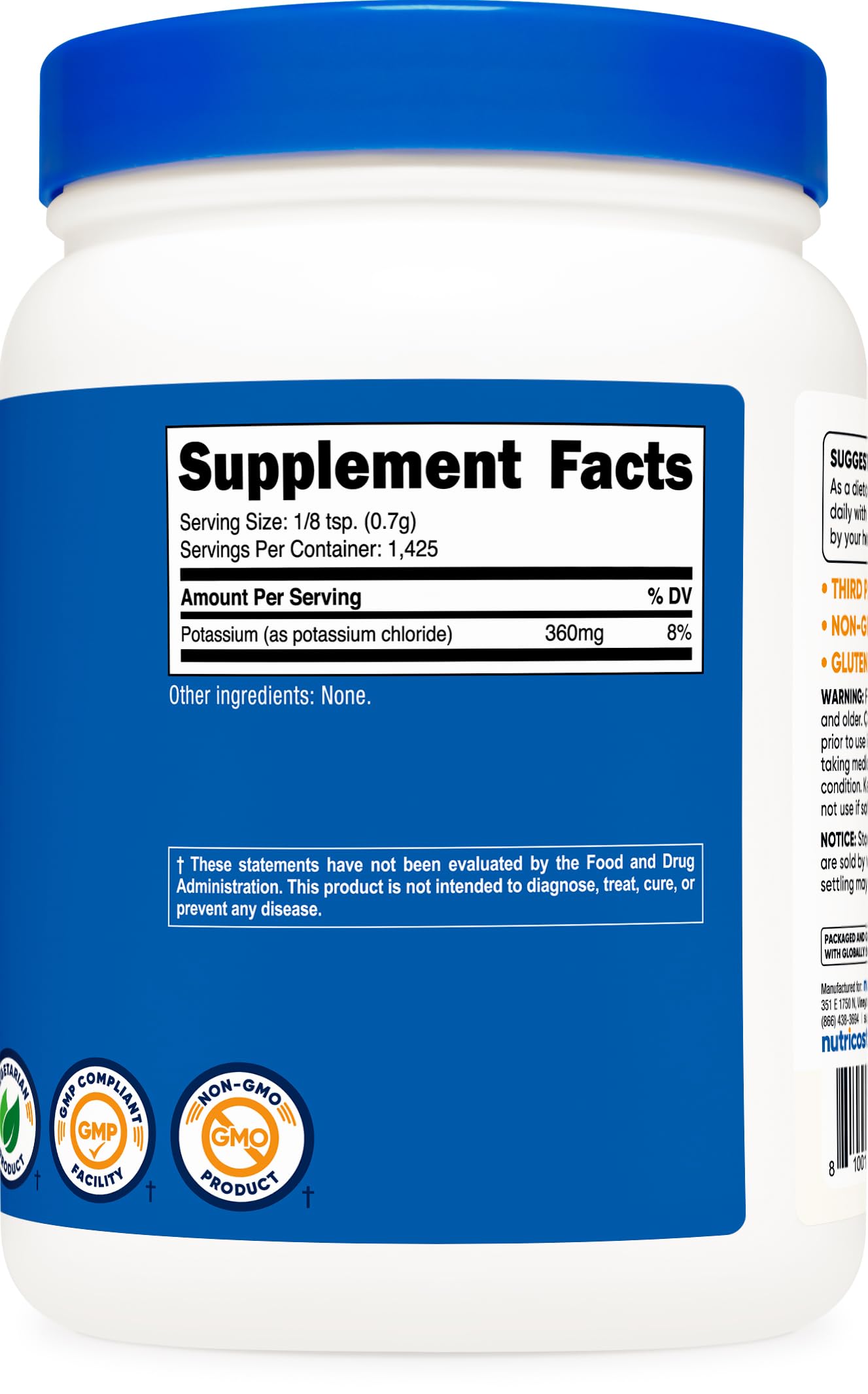 Nutricost Potassium Chloride Powder 1kg - Gluten Free

