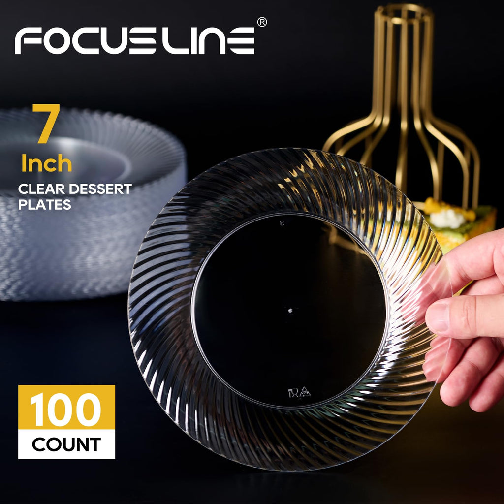 FOCUSLINE Clear Plastic Plates Heavy Duty Disposable

