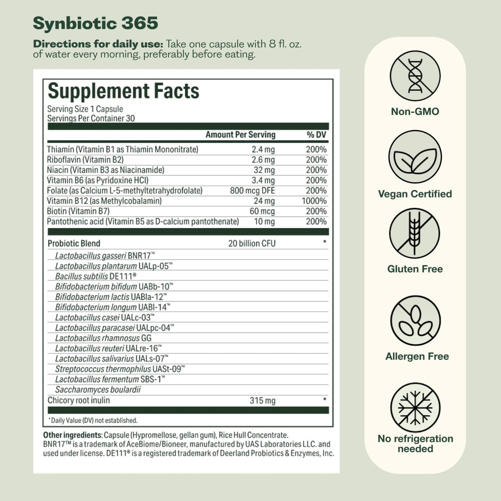 Synbiotic 365 Probiotic Supplement for Digestive Health

