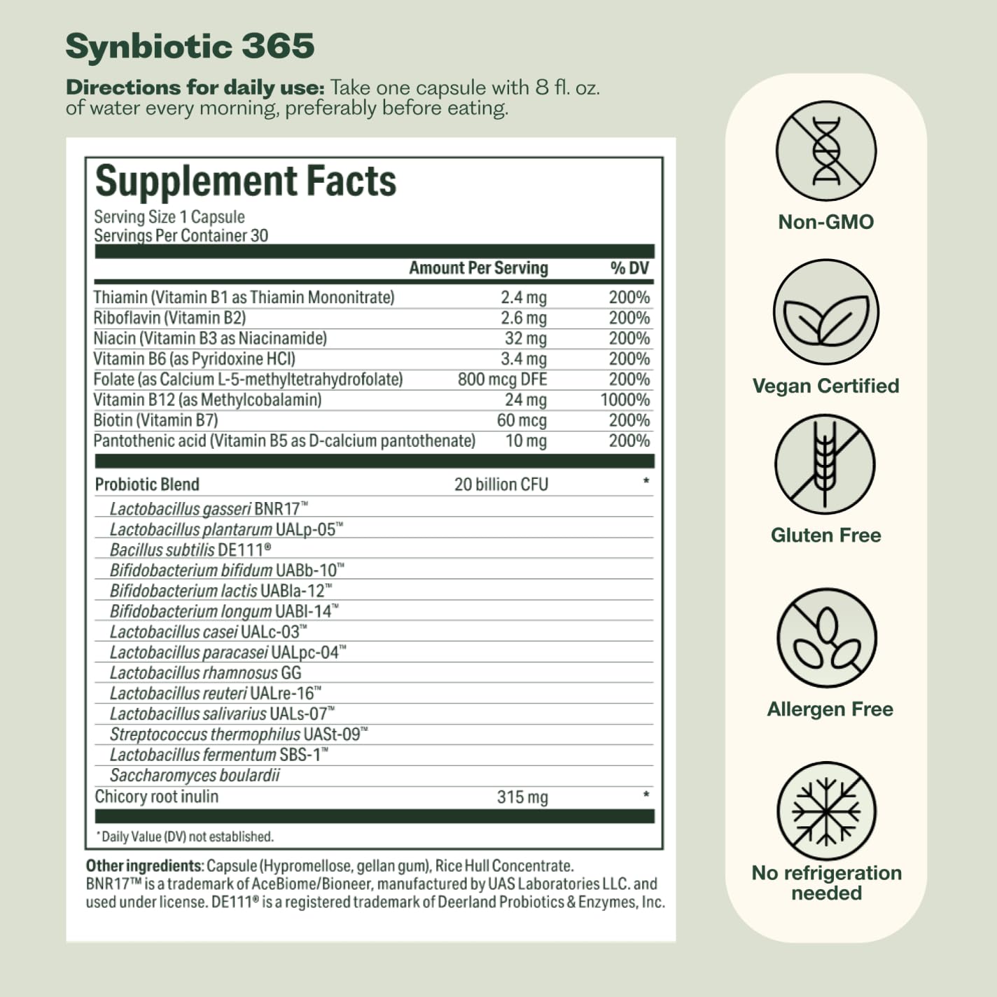 Synbiotic 365 Probiotic Supplement for Digestive Health

