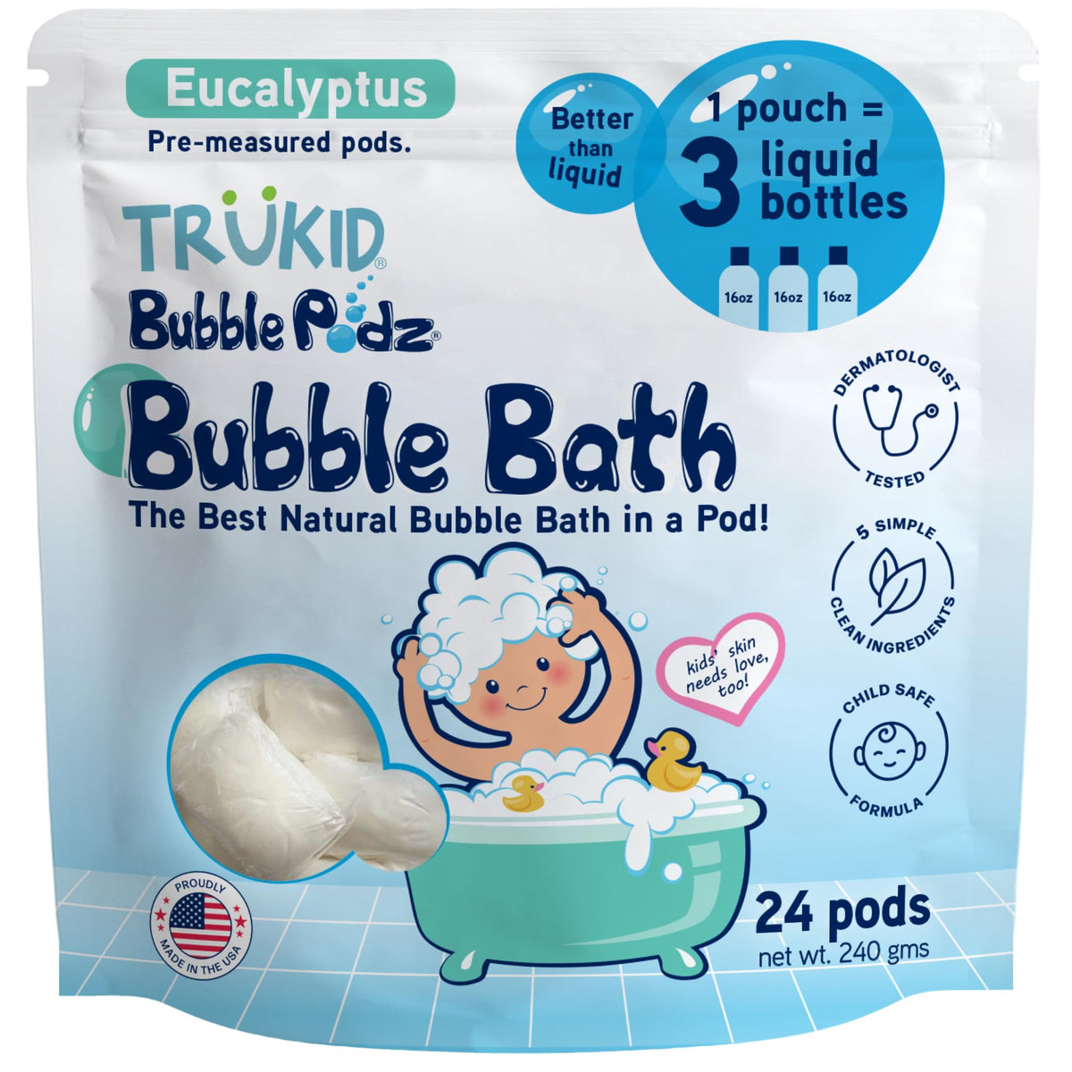 TruKid Bubble Podz Bubble Bath for Kids NEA-Accepted for Eczema