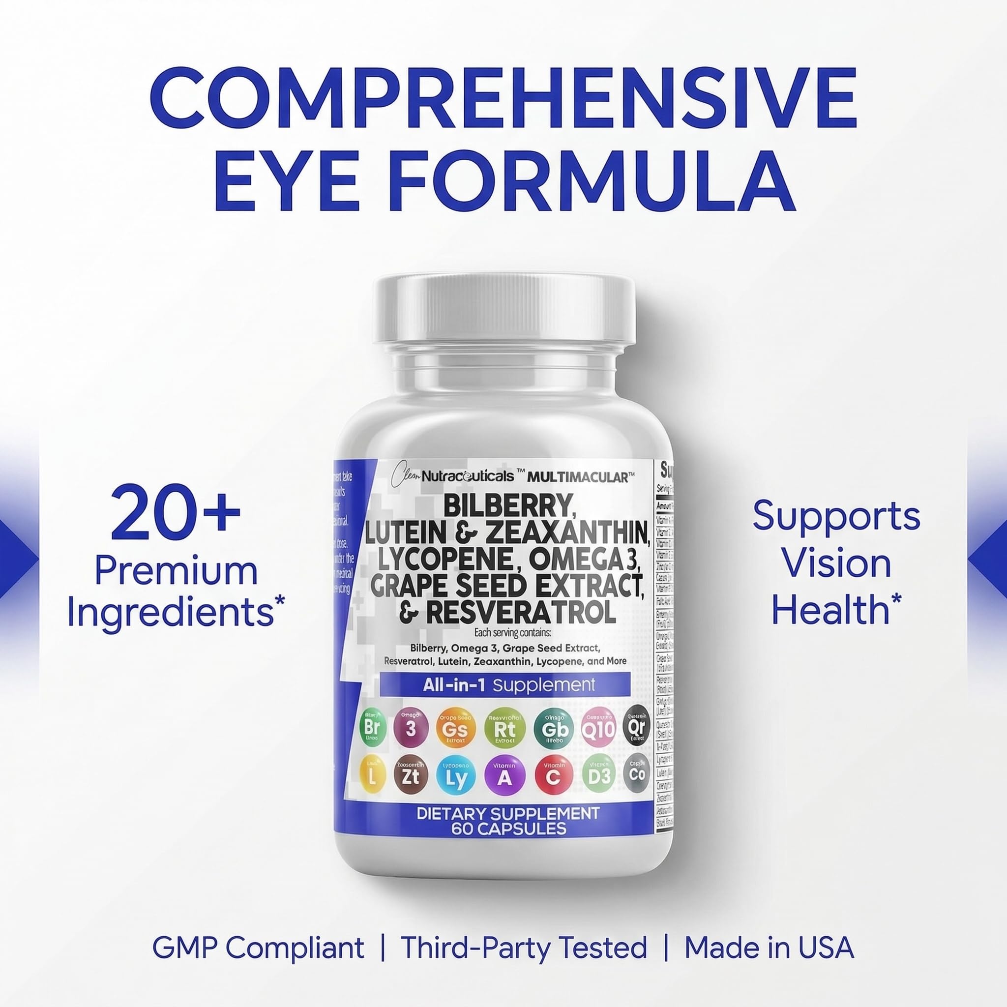 Clean Nutra Eye Vitamins with Bilberry Lutein and Zeaxanthin

