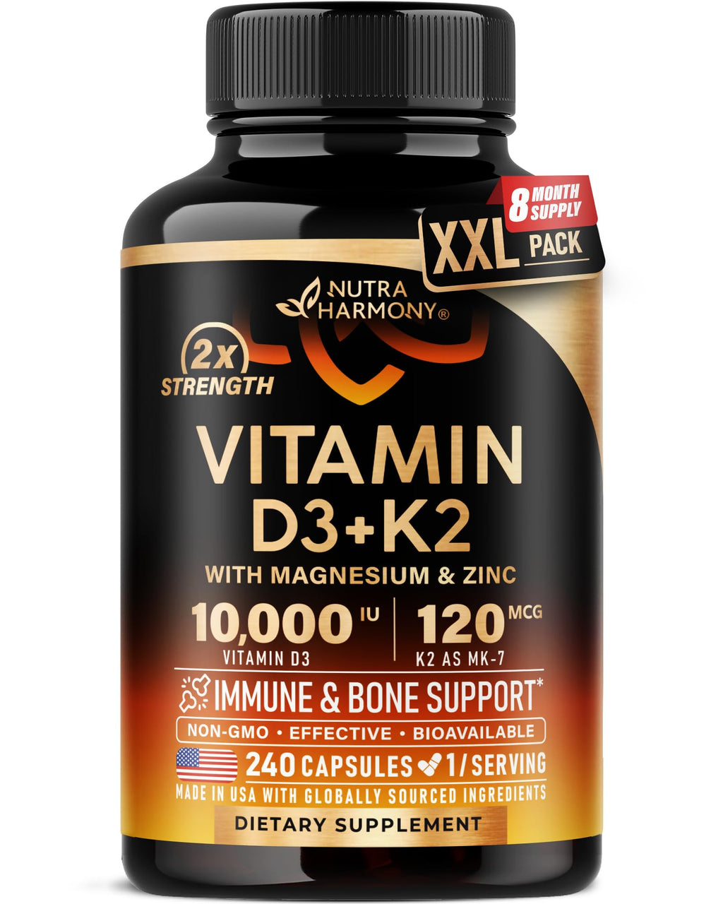 Vitamin D3 K2 Immune & Bone Health Supplement
