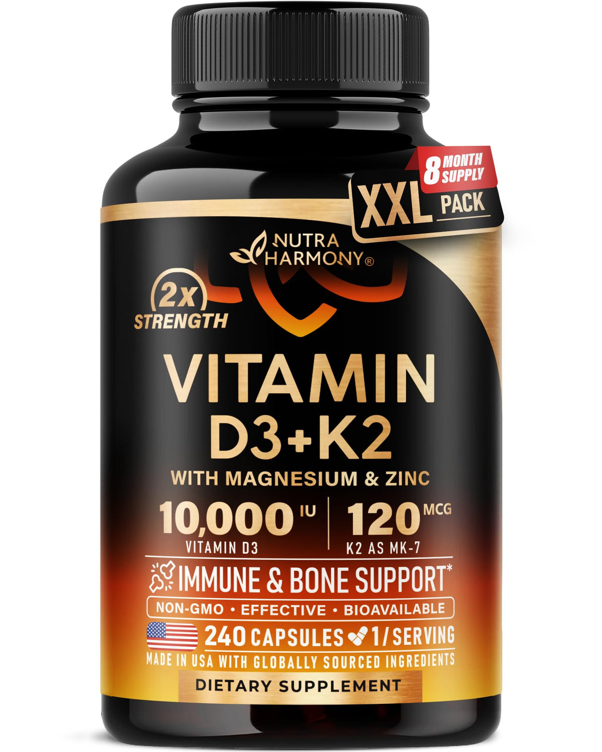 Vitamin D3 K2 Immune & Bone Health Supplement