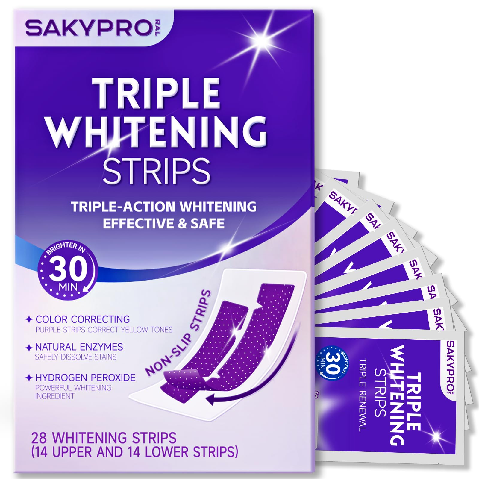 SAKYPRORAL Purple Teeth Whitening Strips - Enamel Safe

