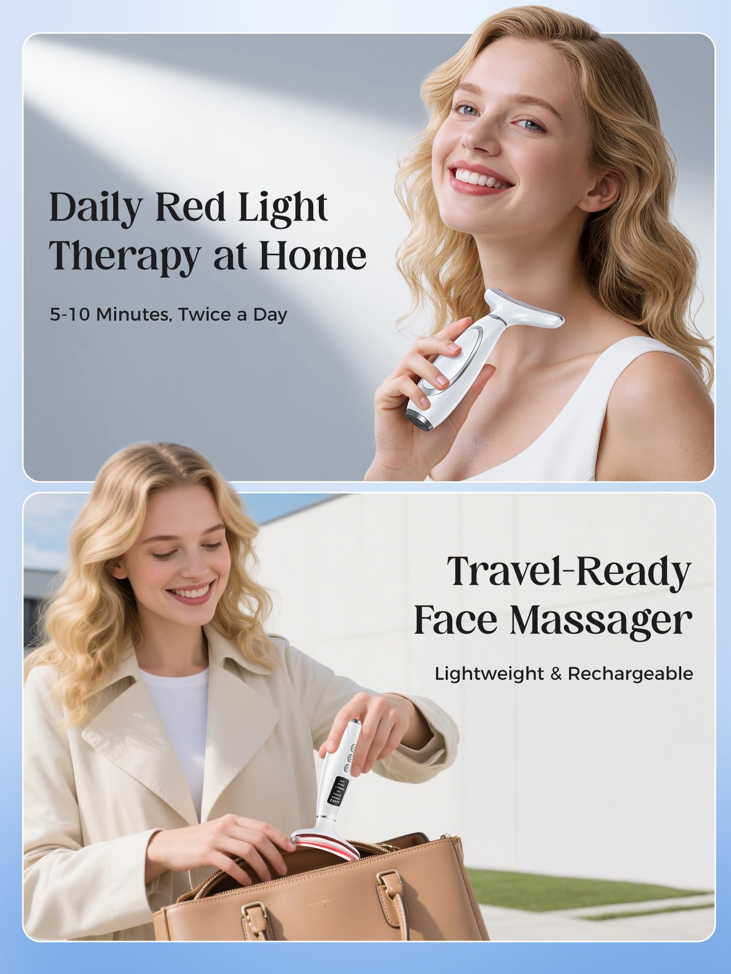 LED Light Therapy Face & Neck Massager - Heat & Vibration


