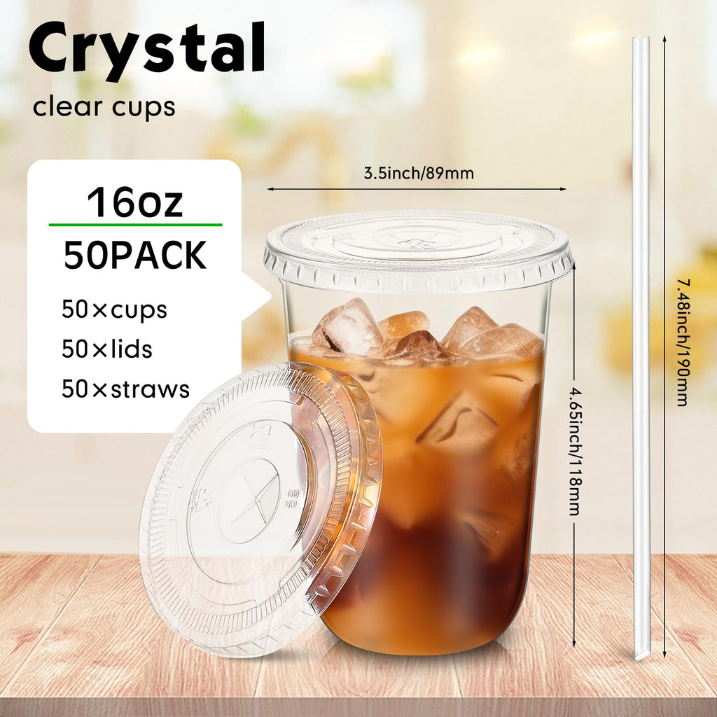 Ziliny PET Cups with Lids and Straws for Cold Drinks

