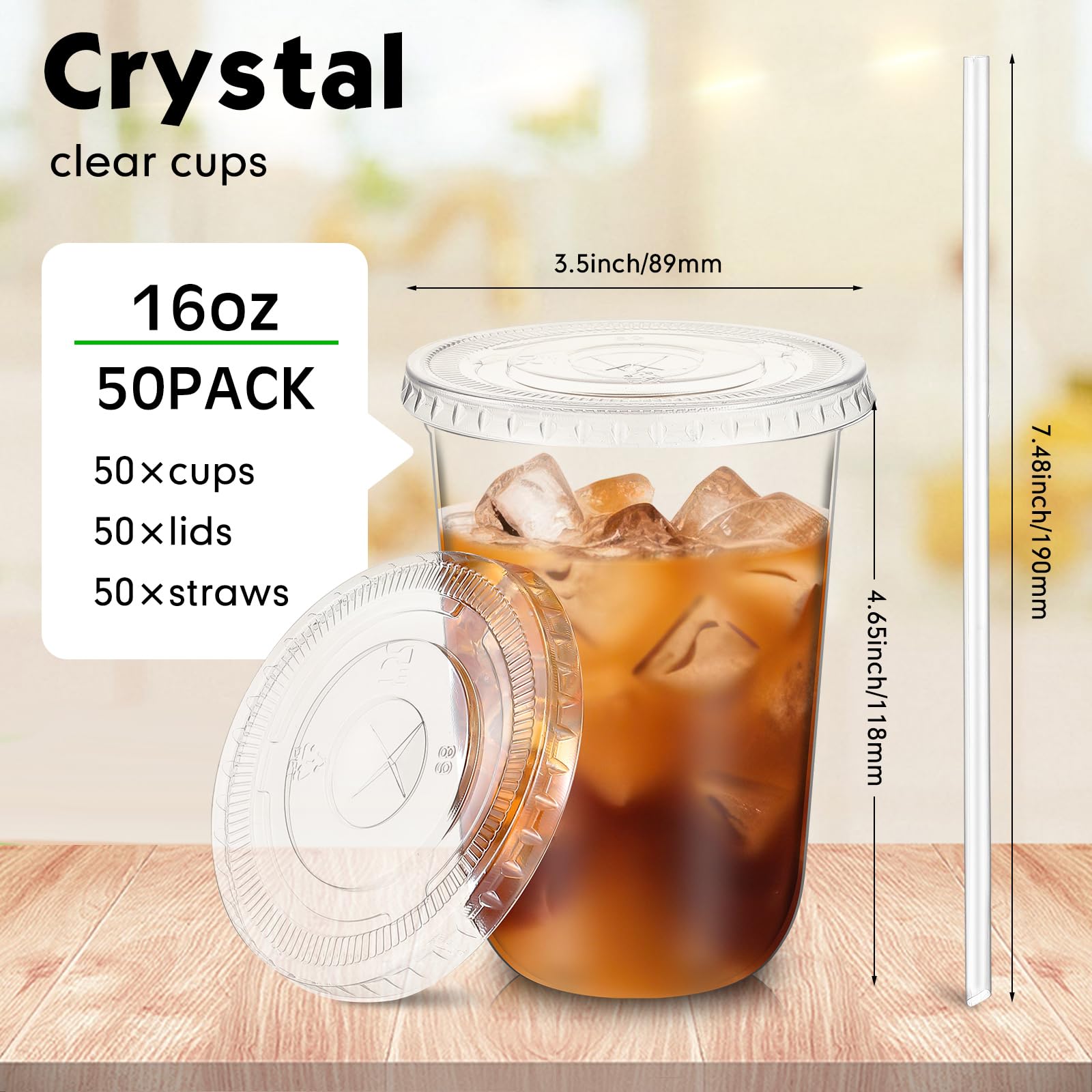 Ziliny PET Cups with Lids and Straws for Cold Drinks

