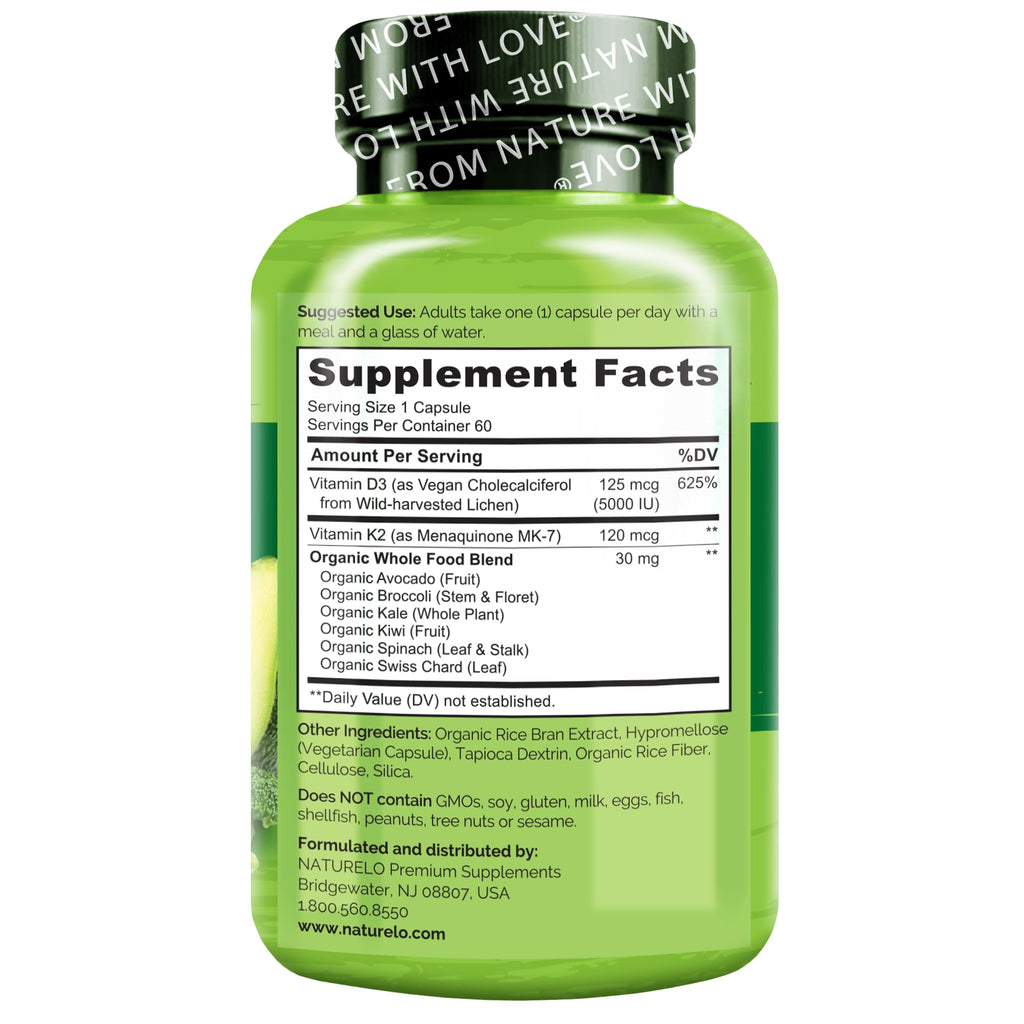 Naturelo Vitamin D3 K2 Vegan Supplement for Bone Health

