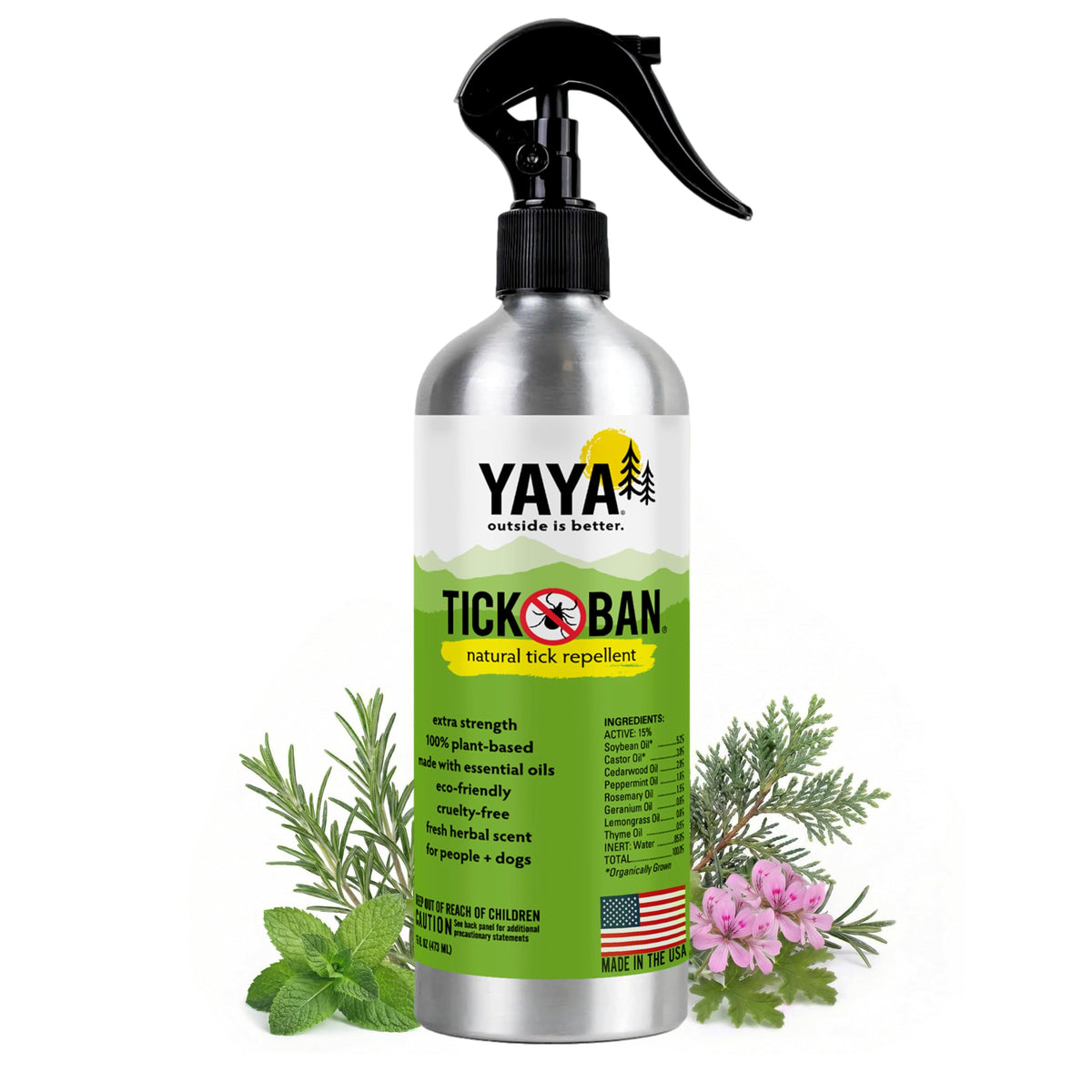 Yaya Organics Tick Ban DEET-Free Tick Repellent Spray with Essential Oils - Made in USA