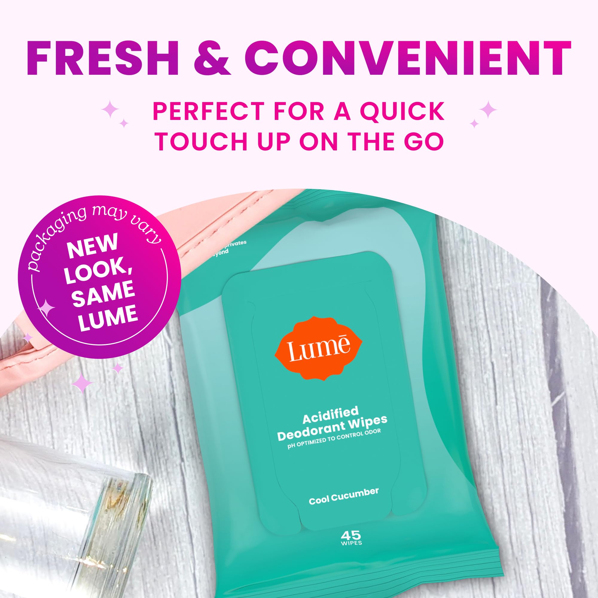 Lume Acidified Deodorant Wipes - 24 Hour Odor Control

