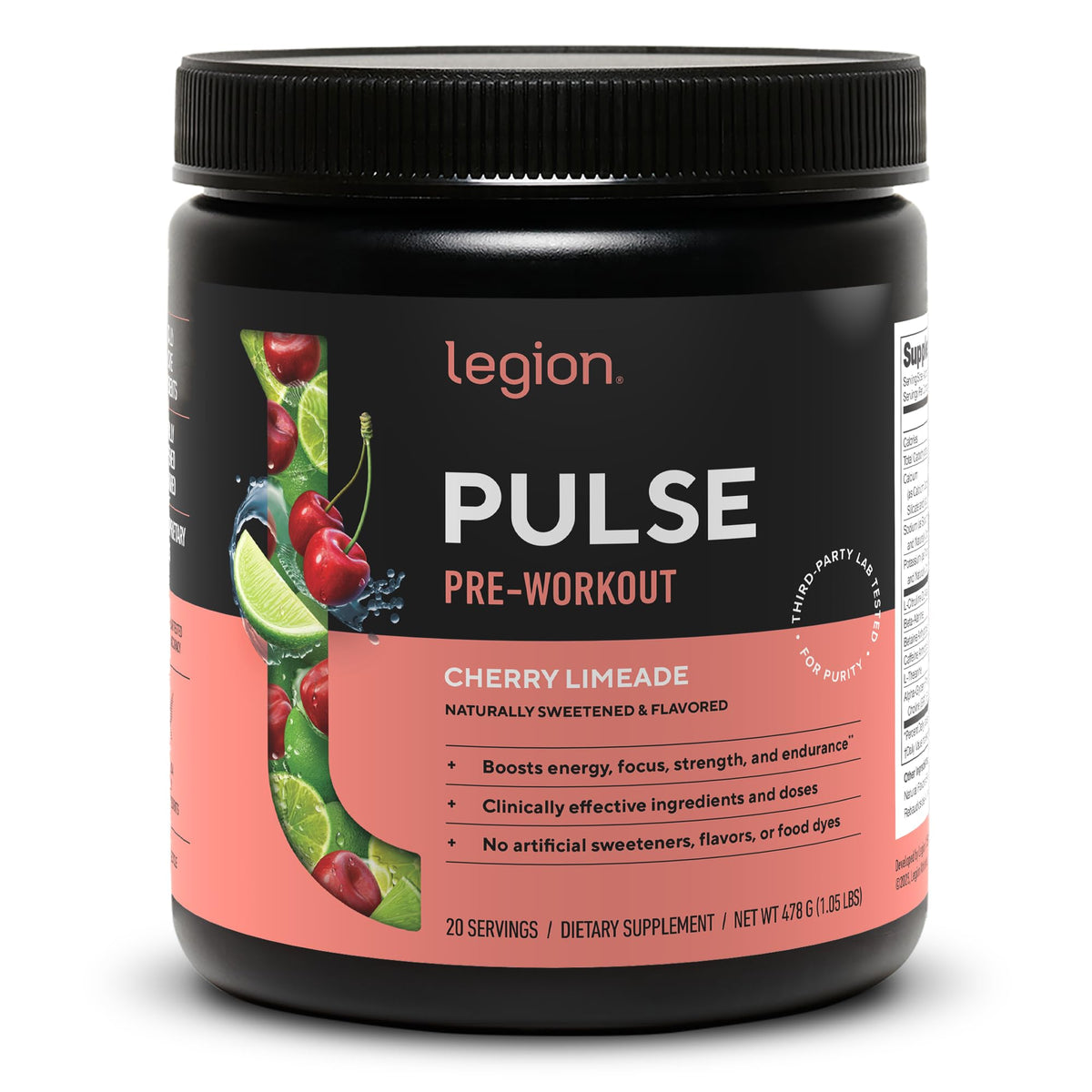 Legion Pulse Pre Workout Supplement - All Natural Nitric Oxide, Creatine Free, Naturally Sweetened
