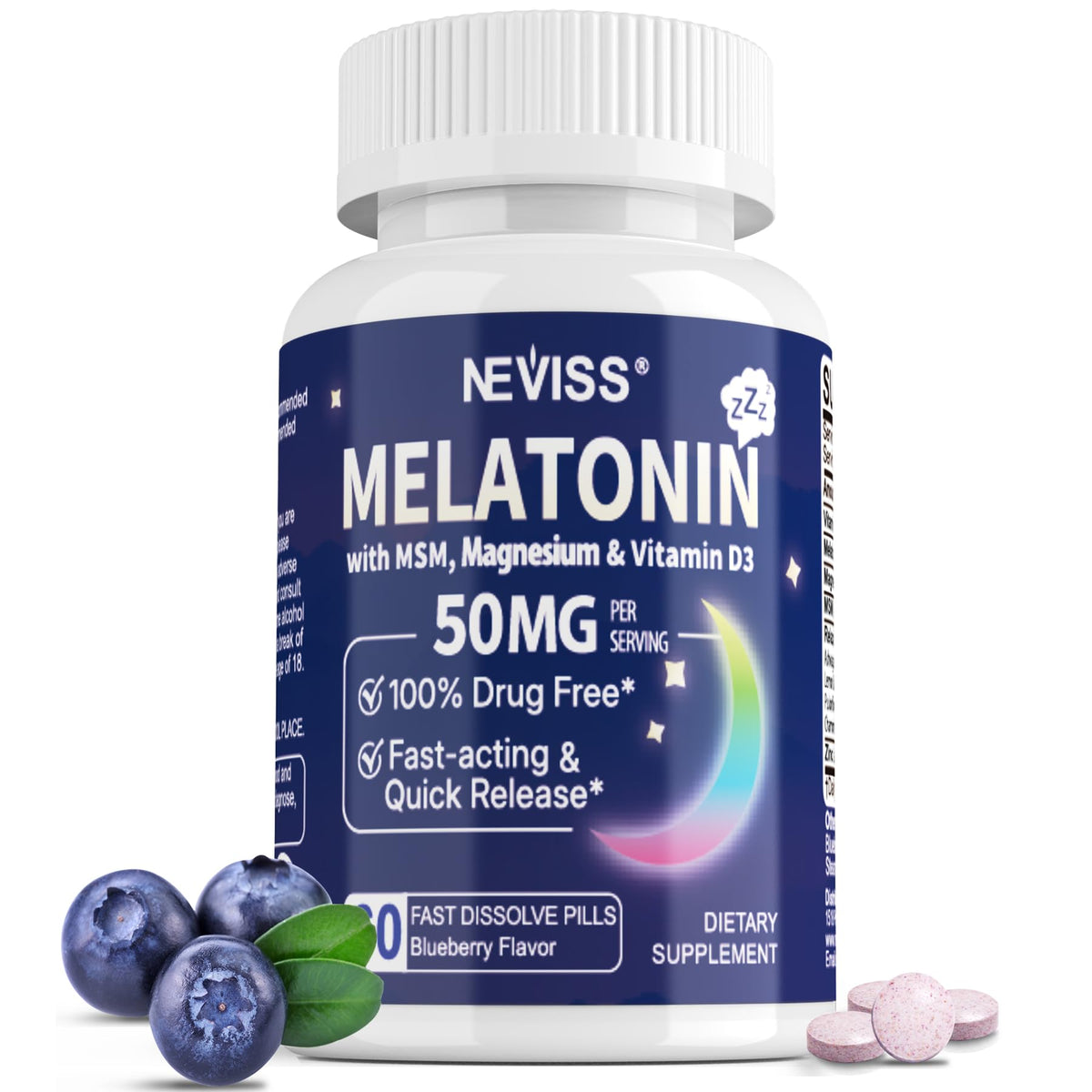 NEVISS Melatonin 50 mg 9-in-1 Fast-Dissolve Sublingual
