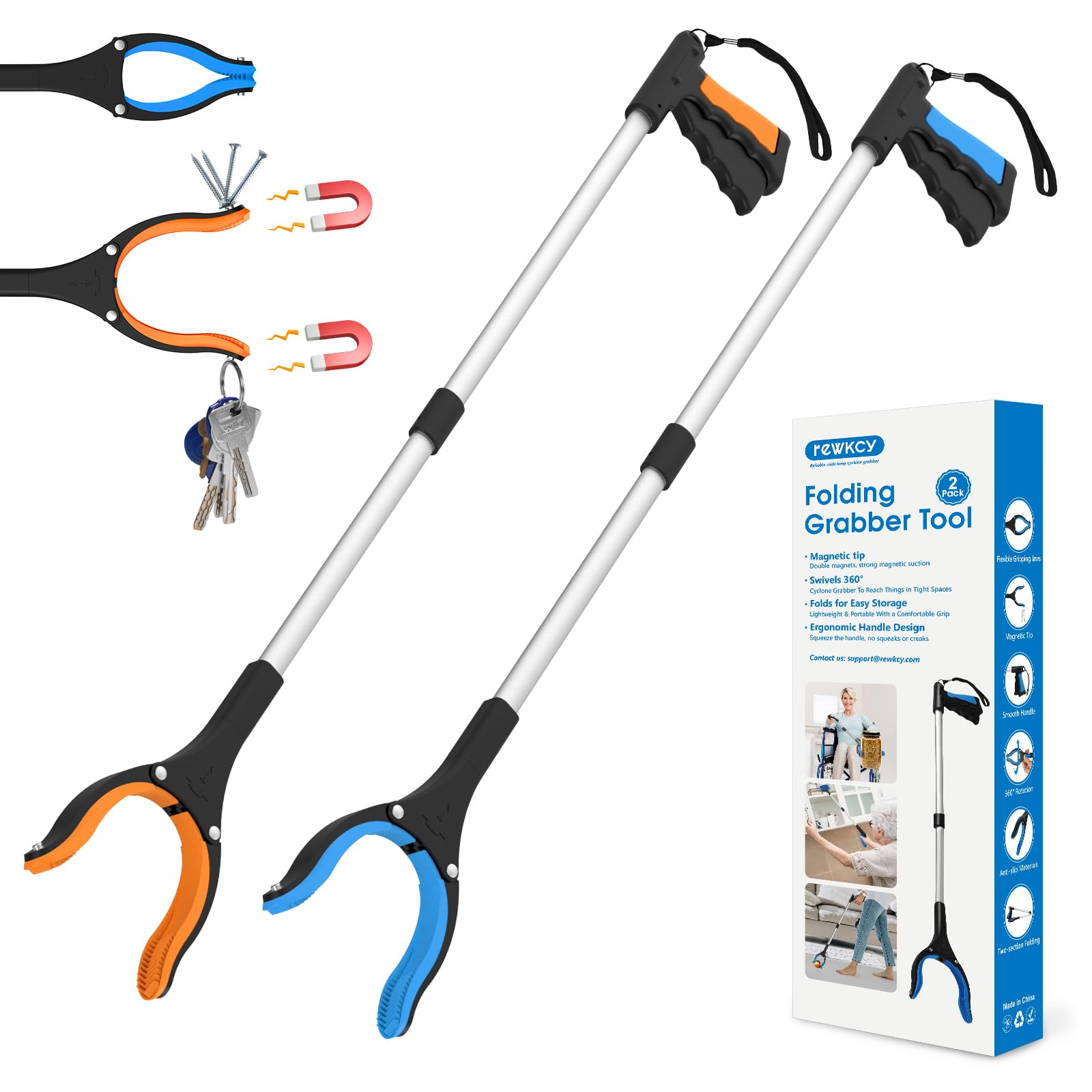 Reacher Grabber Tool Foldable with 360 Degree Jaw Magnet

