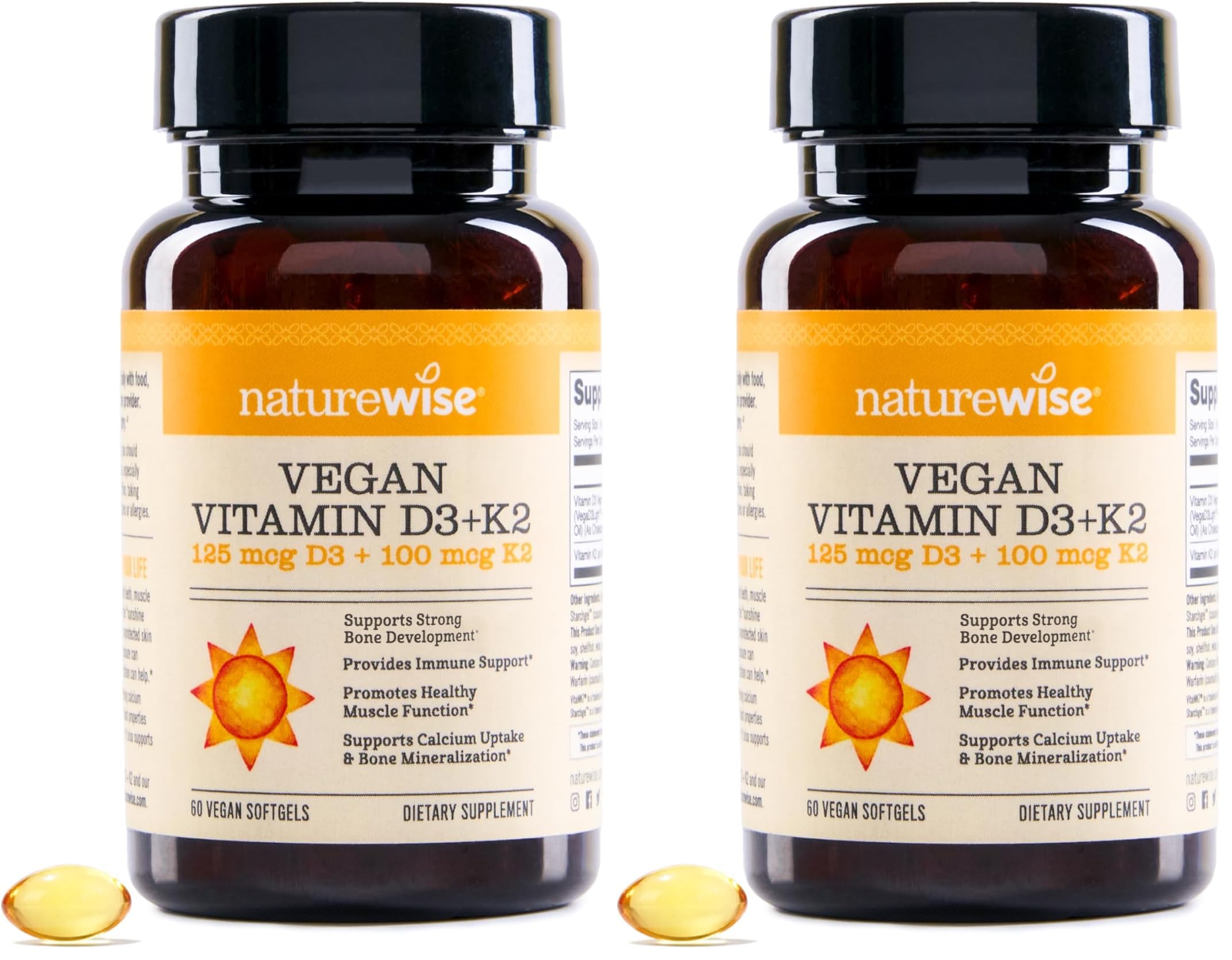 NatureWise Vegan Vitamin D3 + K2 - Plant-Based D3 5000IU + K2 100mcg
