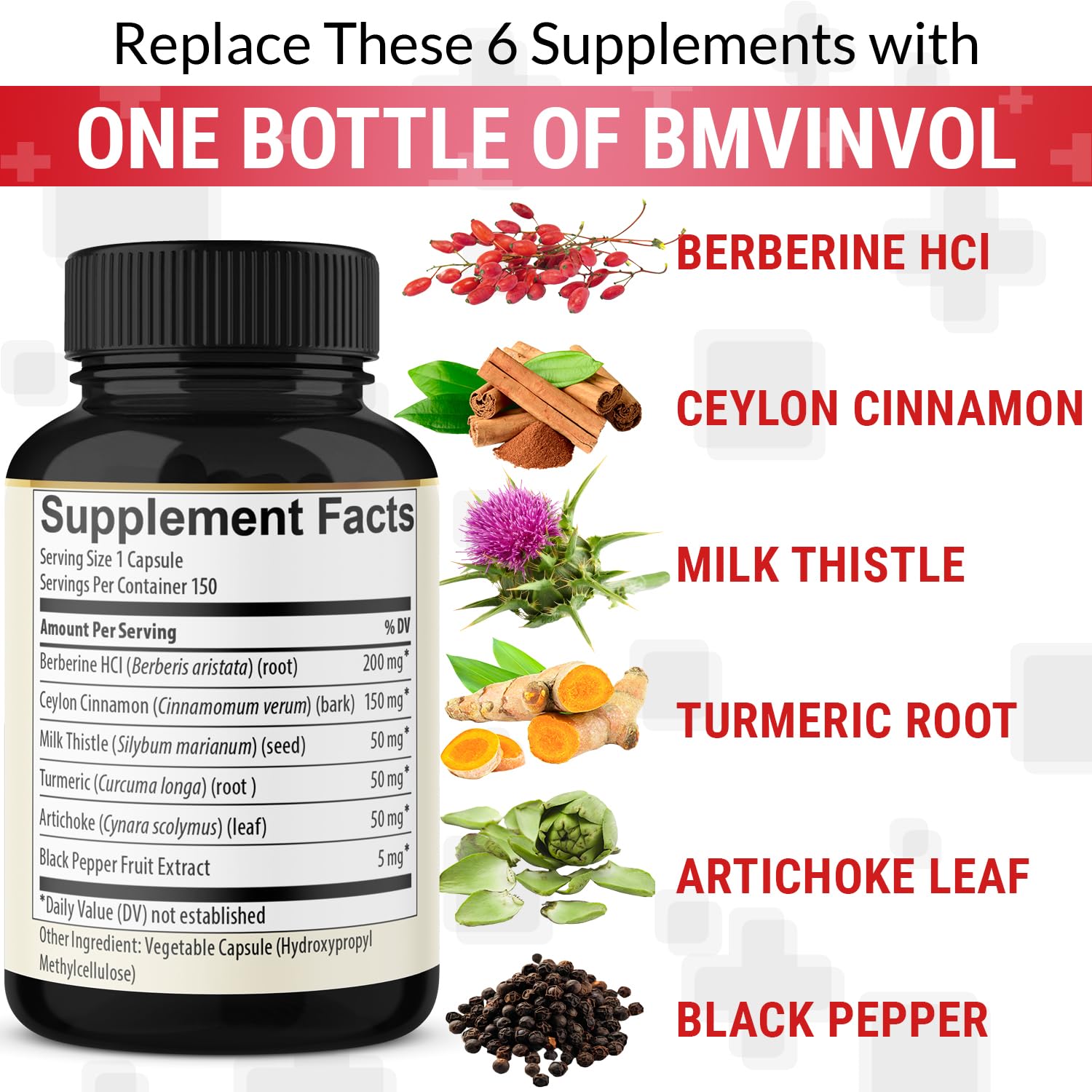 BMVINVOL Berberine Capsules with Cinnamon Turmeric


