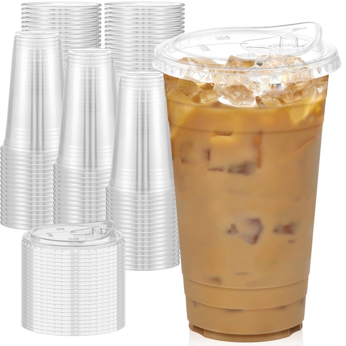Dealusy Clear Plastic Cups with Lids, 100 Cups and Lids