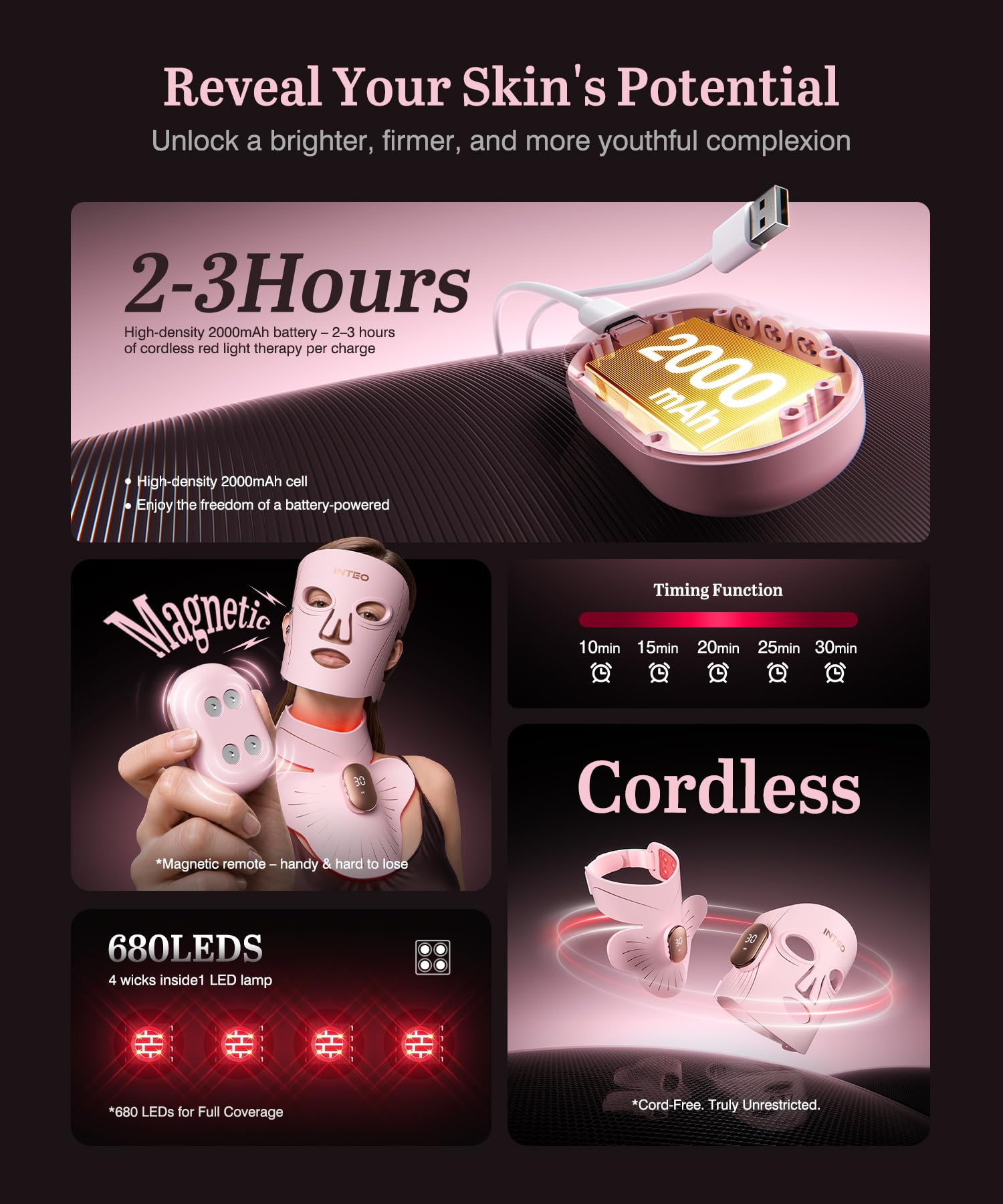 INTEO Red Light Therapy Mask for Face & Neck - 680 LEDs

