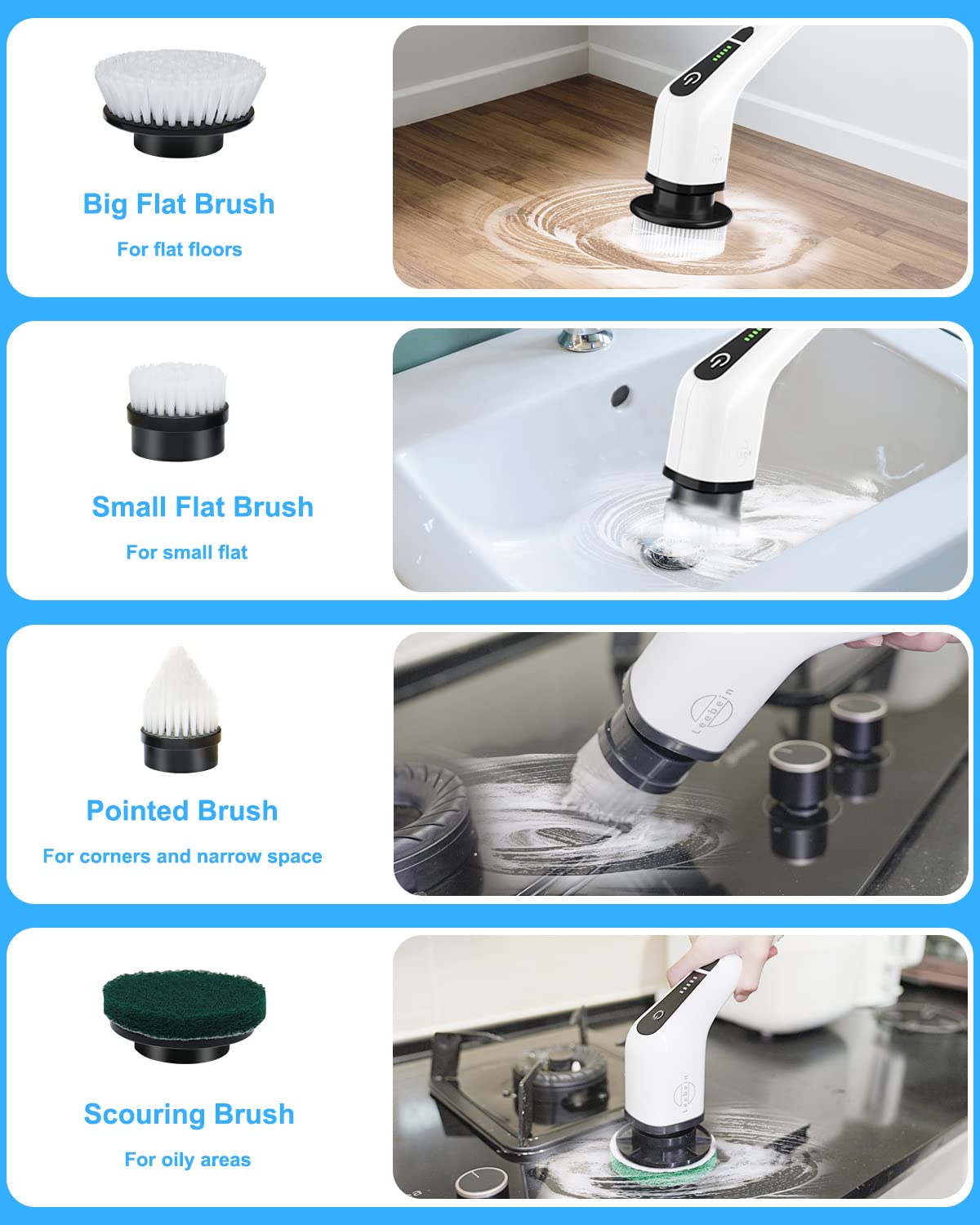 Leebein Electric Spin Scrubber Cordless with 8 Heads

