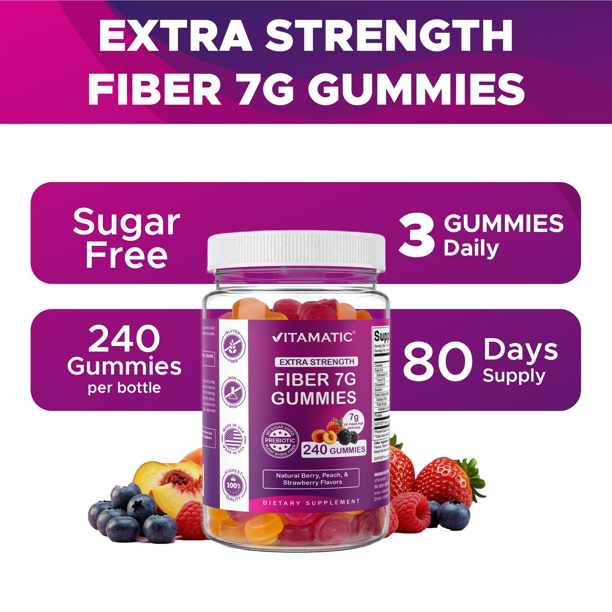 Vitamatic Prebiotic Fiber Gummies for Adults Zero Sugar

