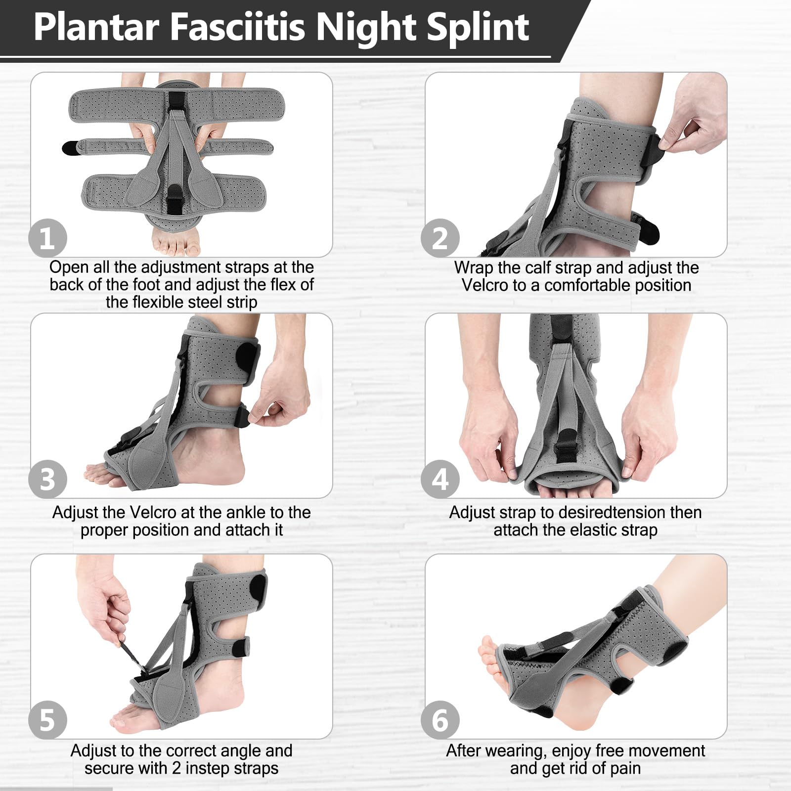 Exhood Plantar Fasciitis Night Splint with 3 Straps

