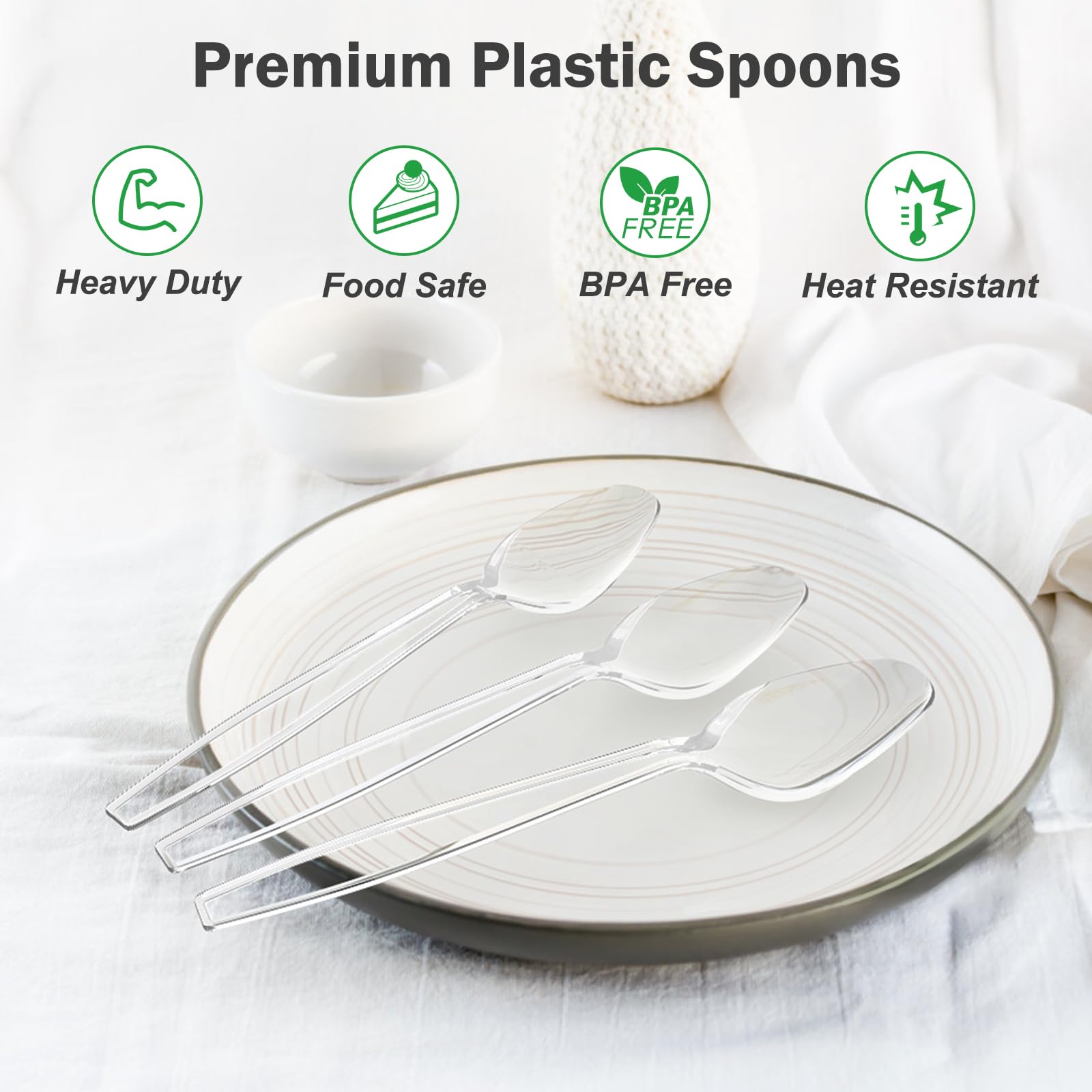 Dealusy Disposable Plastic Spoons - Heavy Duty Utensils

