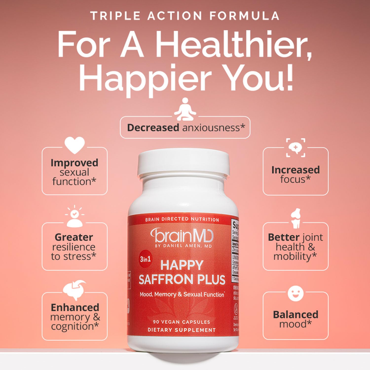 BrainMD Happy Saffron Plus Saffron Curcumin Zinc | Vegan

