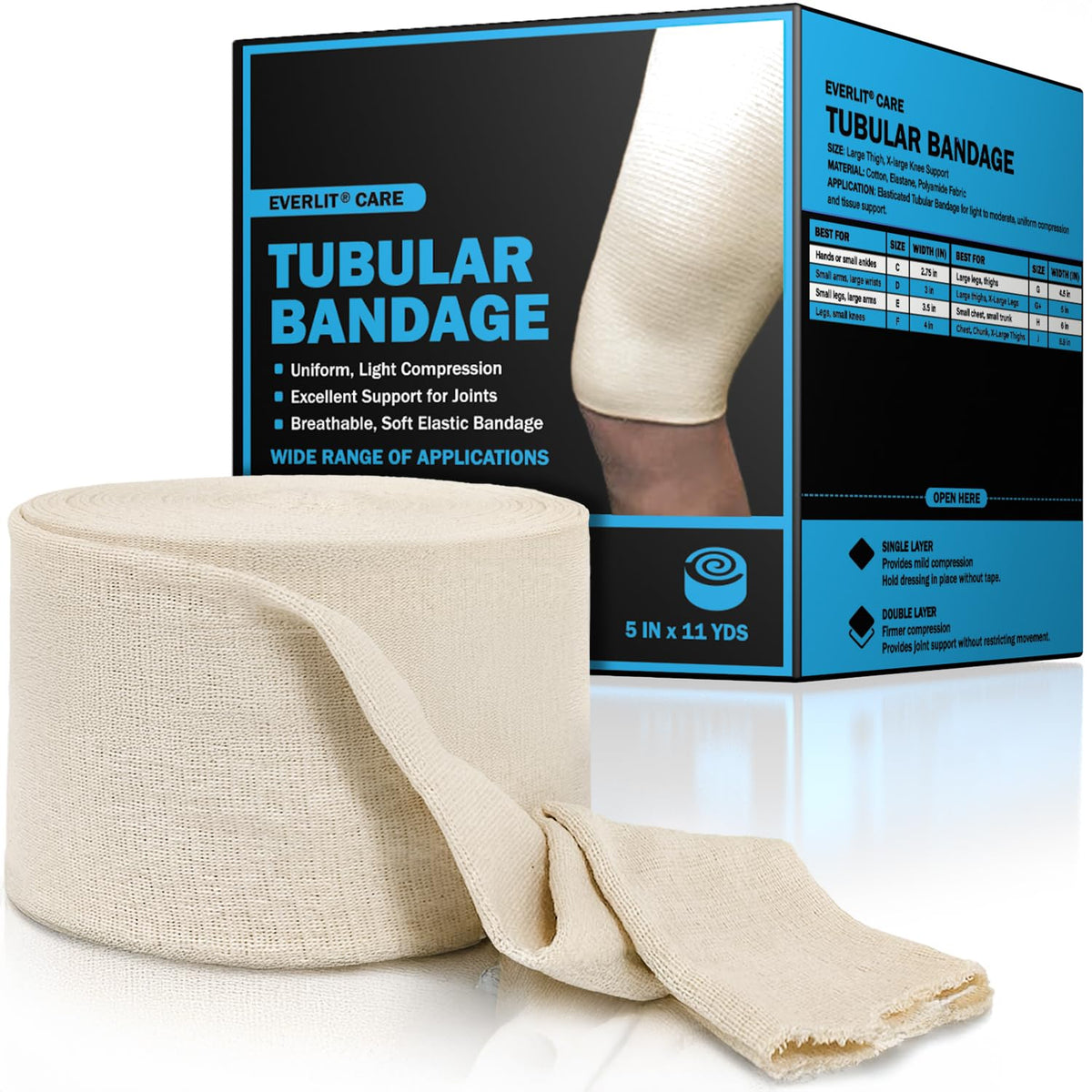 EVERLIT Elasticated Tubular Bandage for Tissue Support and Gentle Compression